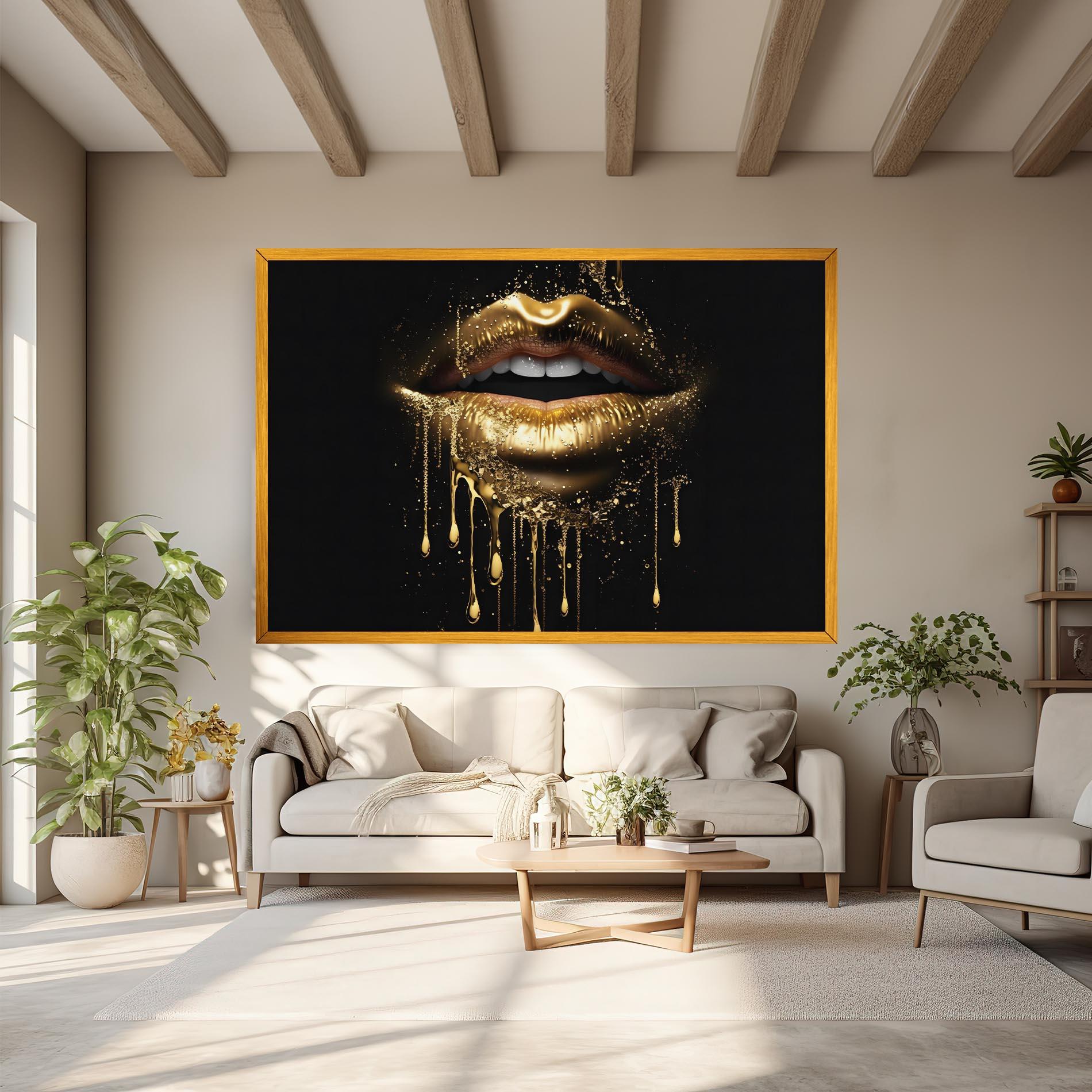 Leinwandbild Golden Luxury Lips mockup 6