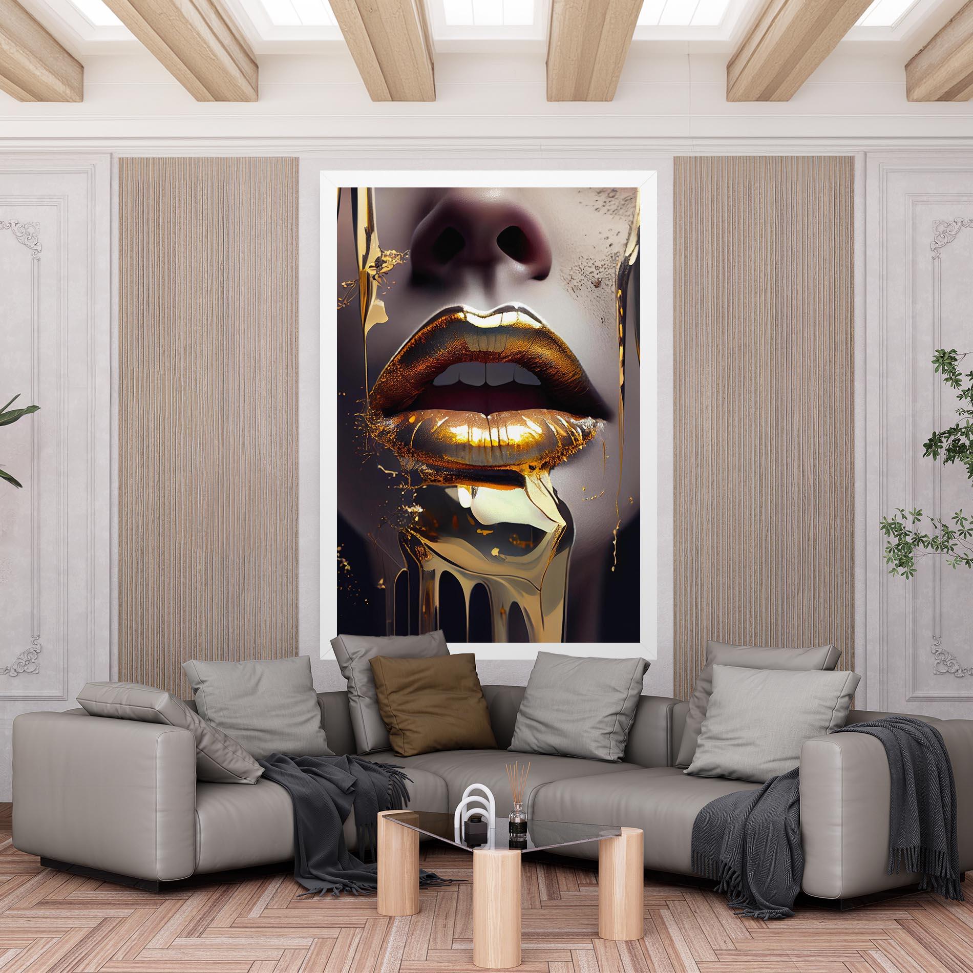Leinwandbild Glamorous Gold Lips mockup 6