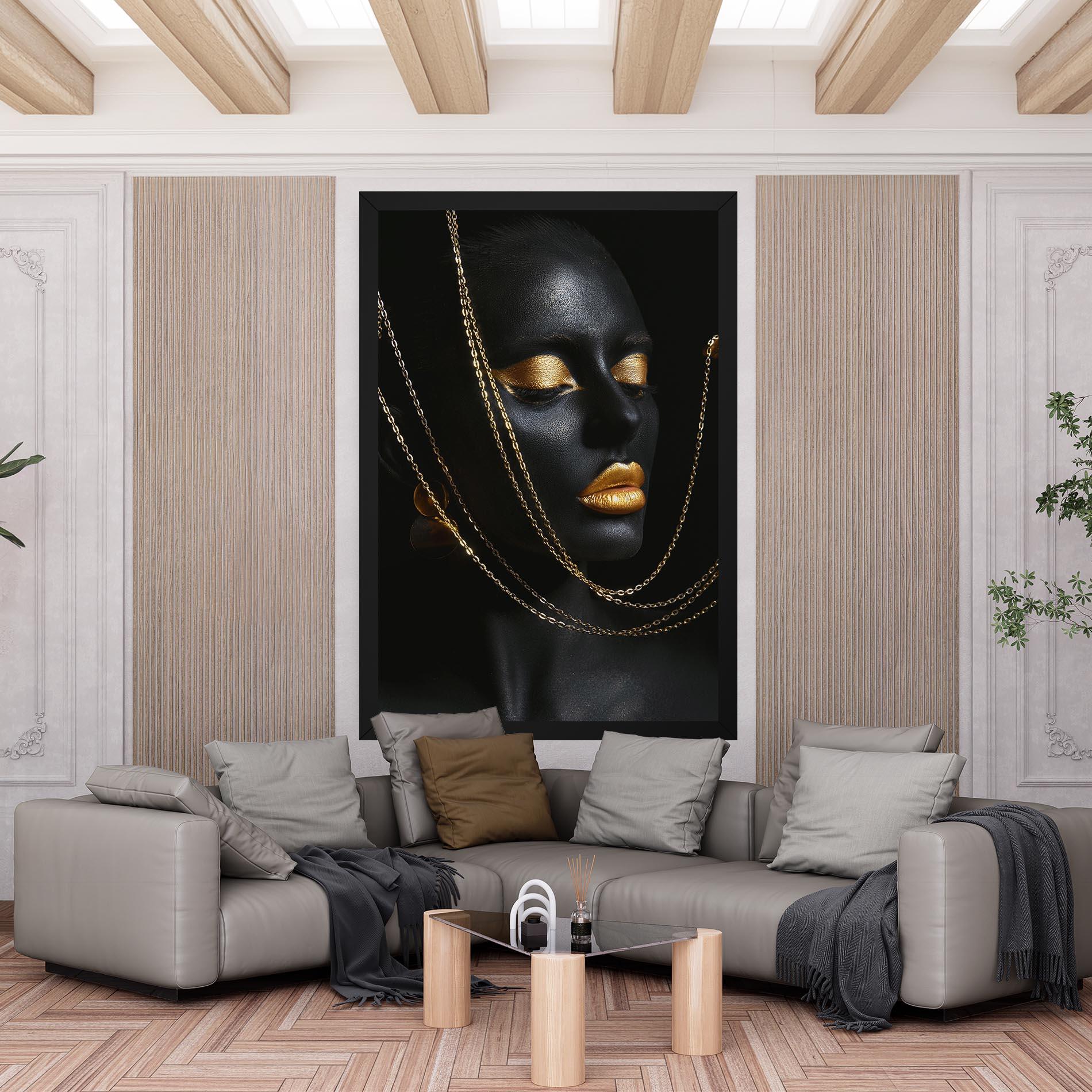 Leinwandbild Chain Gold Lips mockup 6