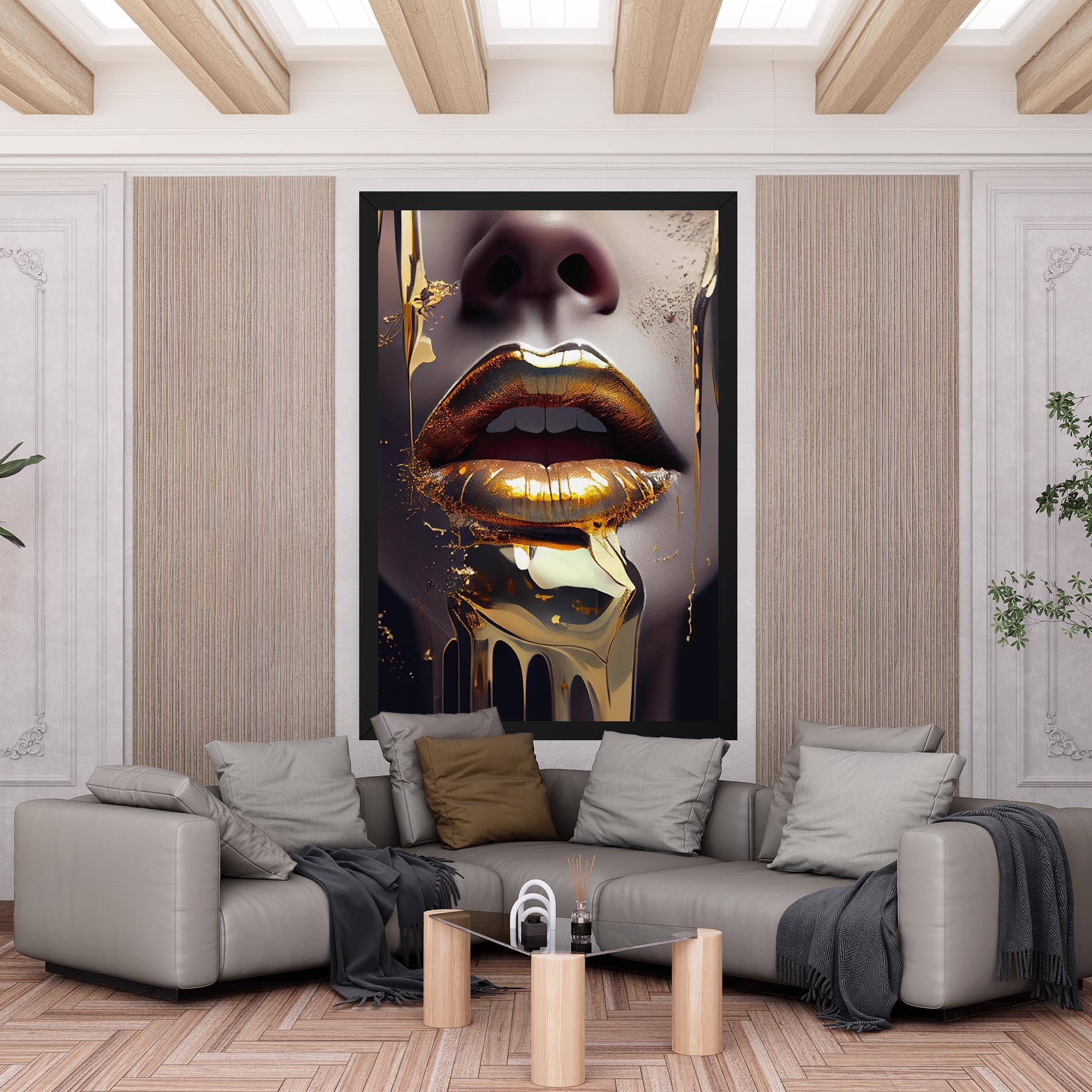 Leinwandbild Glamorous Gold Lips mockup 6
