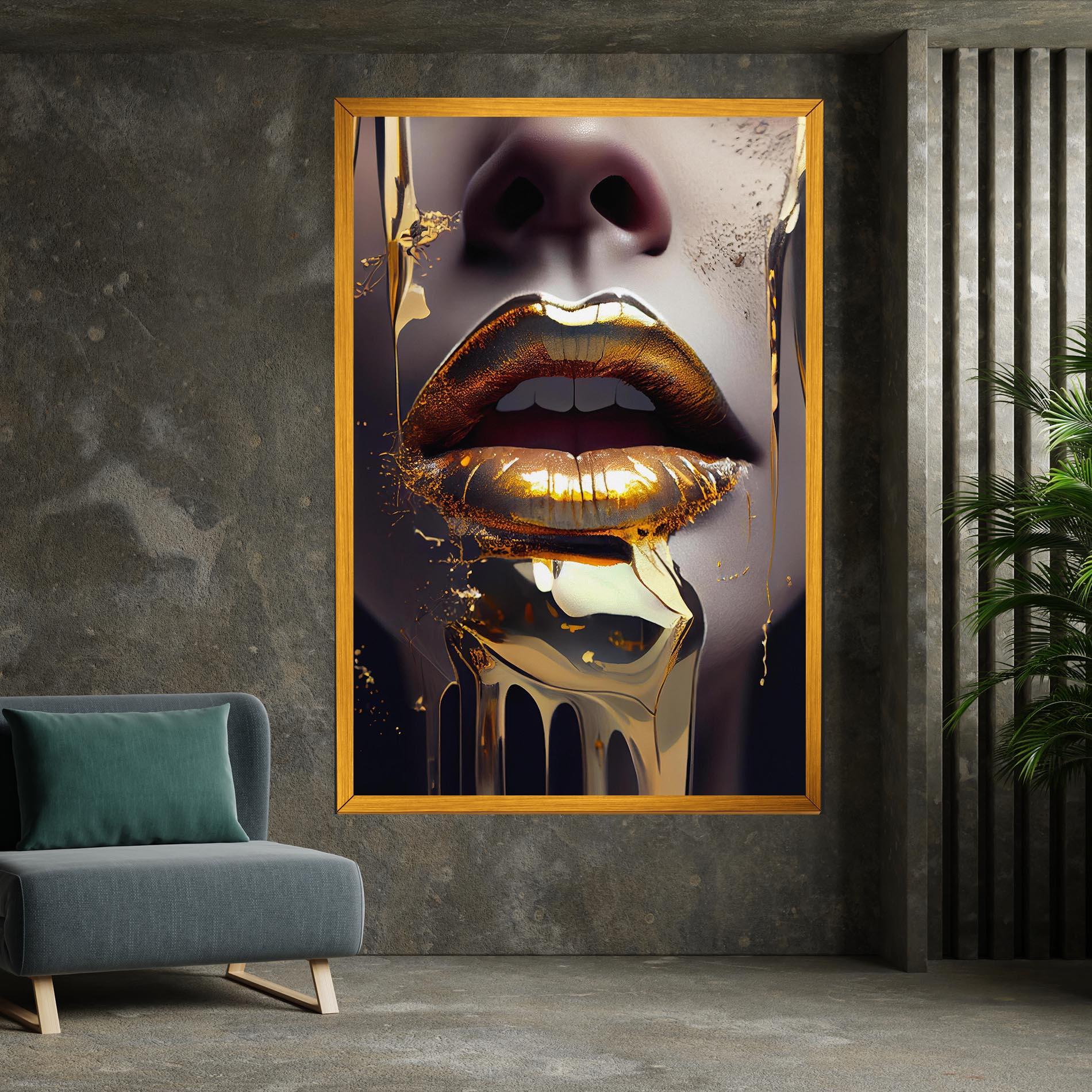 Leinwandbild Glamorous Gold Lips mockup 7