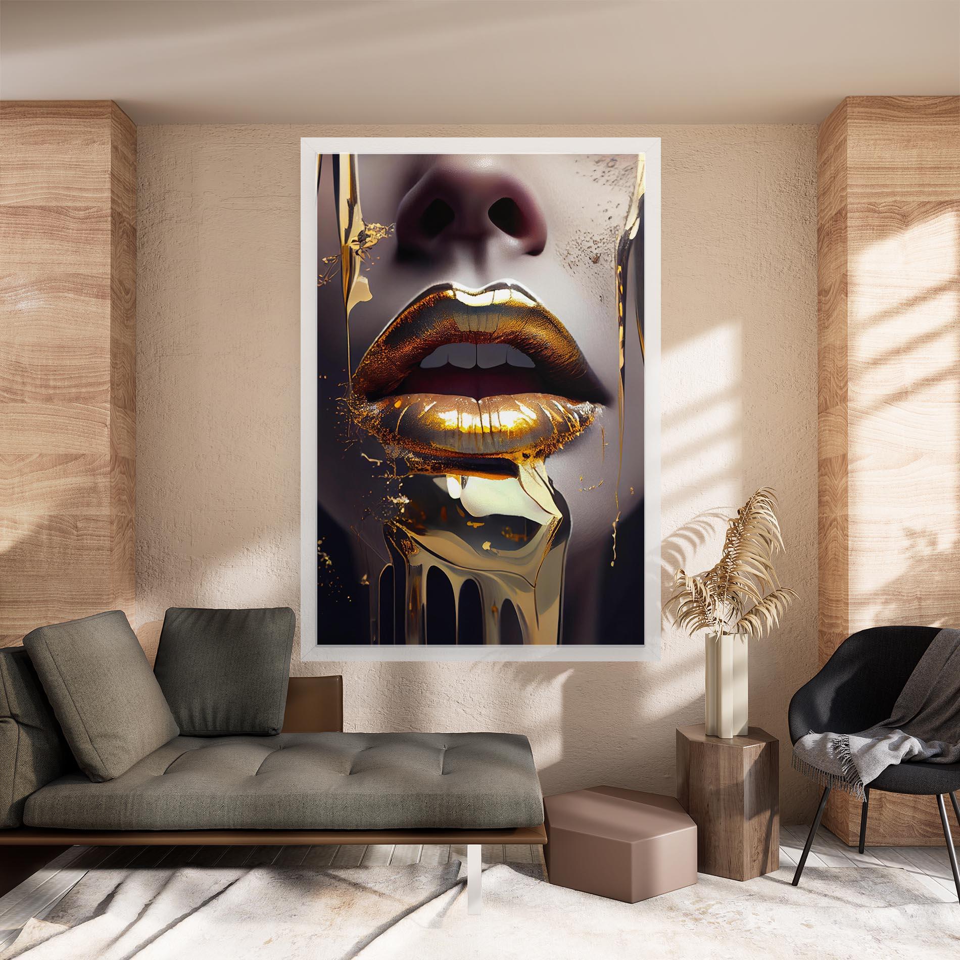 Leinwandbild Glamorous Gold Lips mockup 8