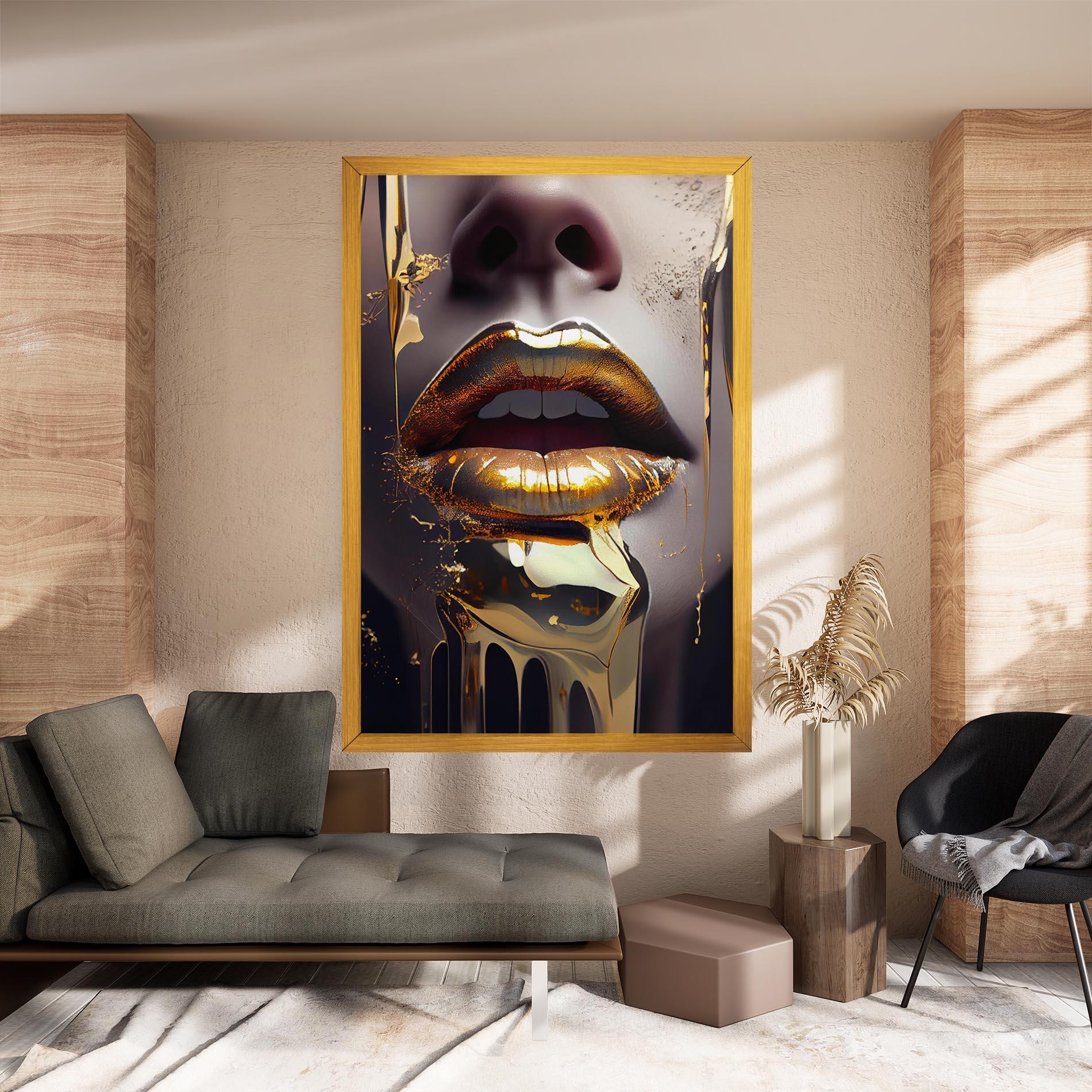 Leinwandbild Glamorous Gold Lips mockup 8