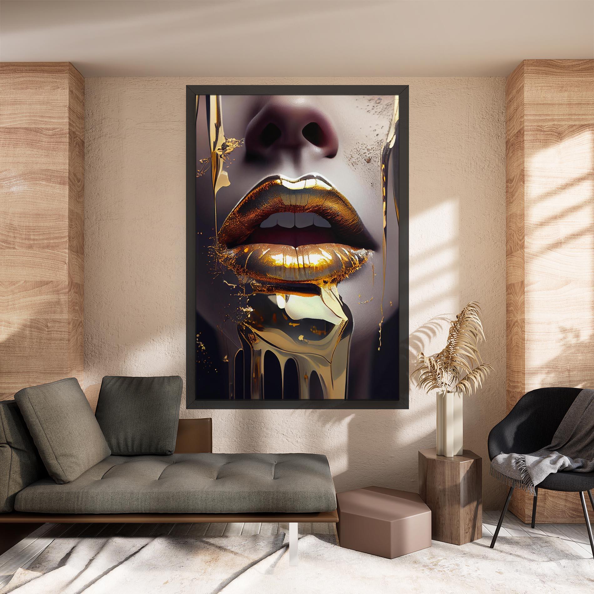 Leinwandbild Glamorous Gold Lips mockup 8