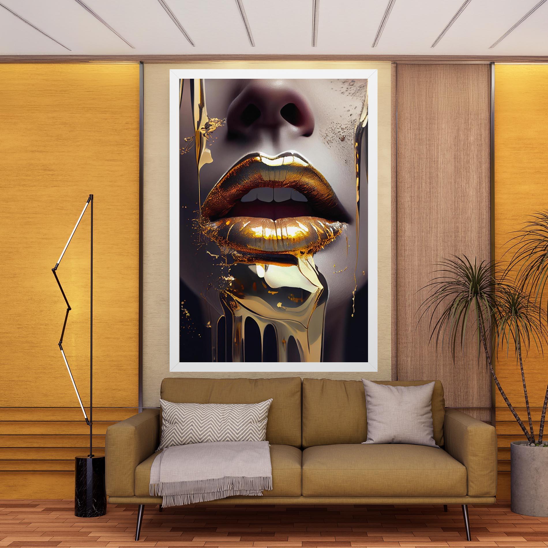 Leinwandbild Glamorous Gold Lips mockup 9