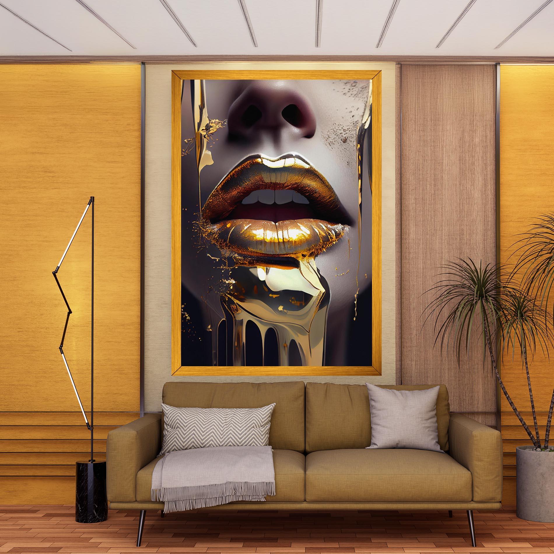 Leinwandbild Glamorous Gold Lips mockup 9