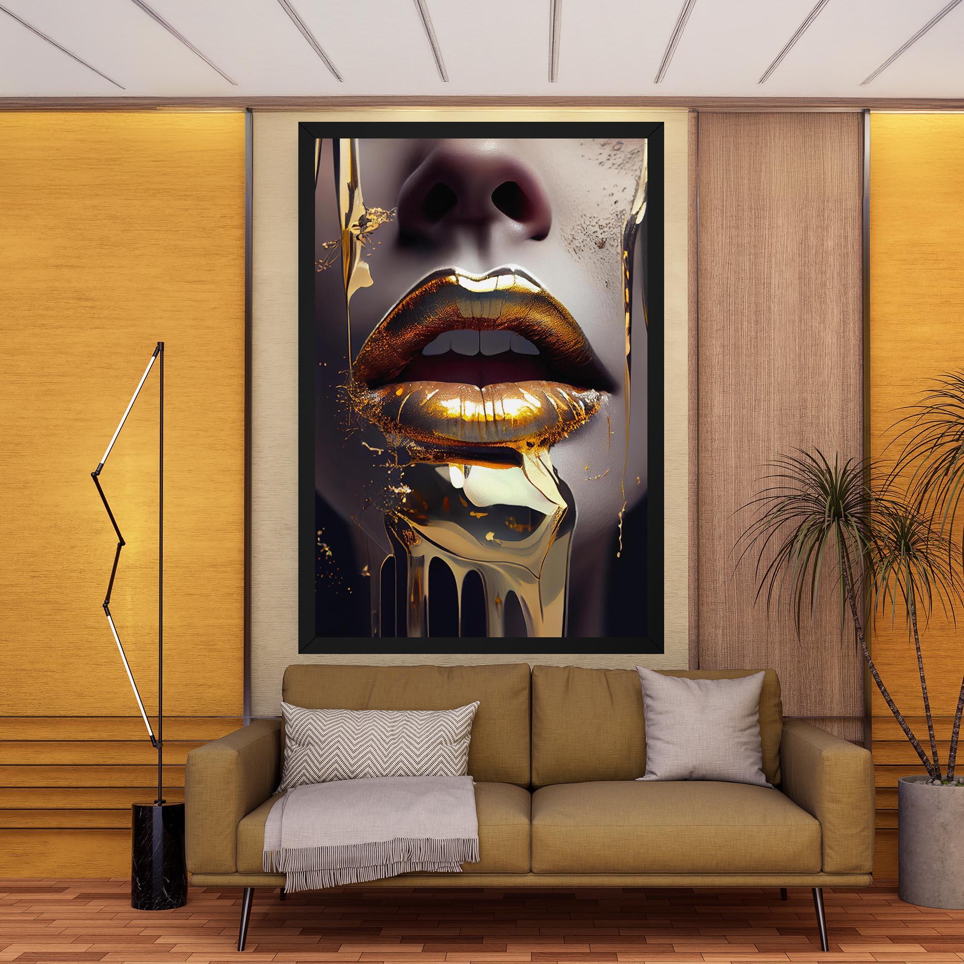 Leinwandbild Glamorous Gold Lips mockup 9