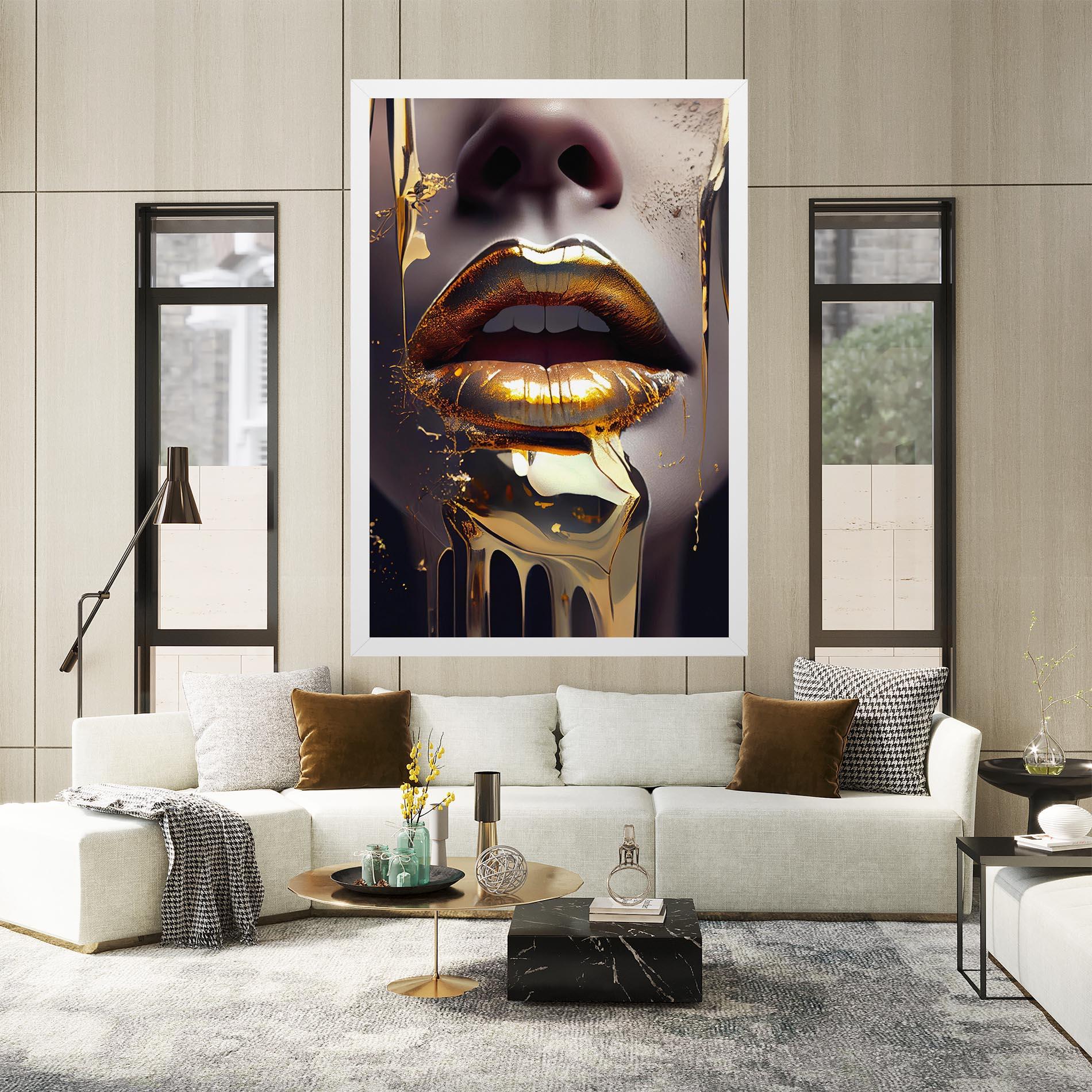 Leinwandbild Glamorous Gold Lips mockup 2
