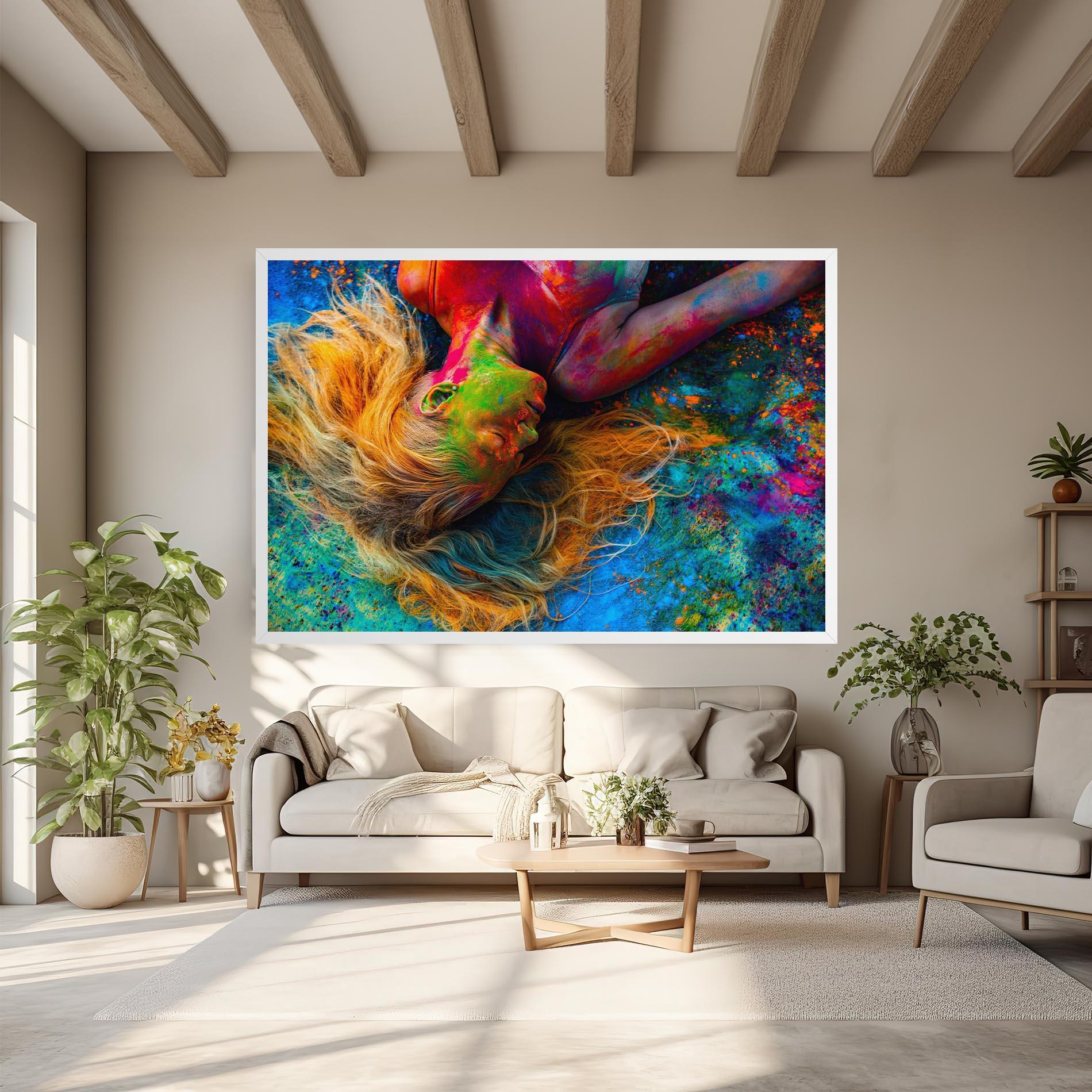 Leinwandbild Powder Holi Woman mockup 6