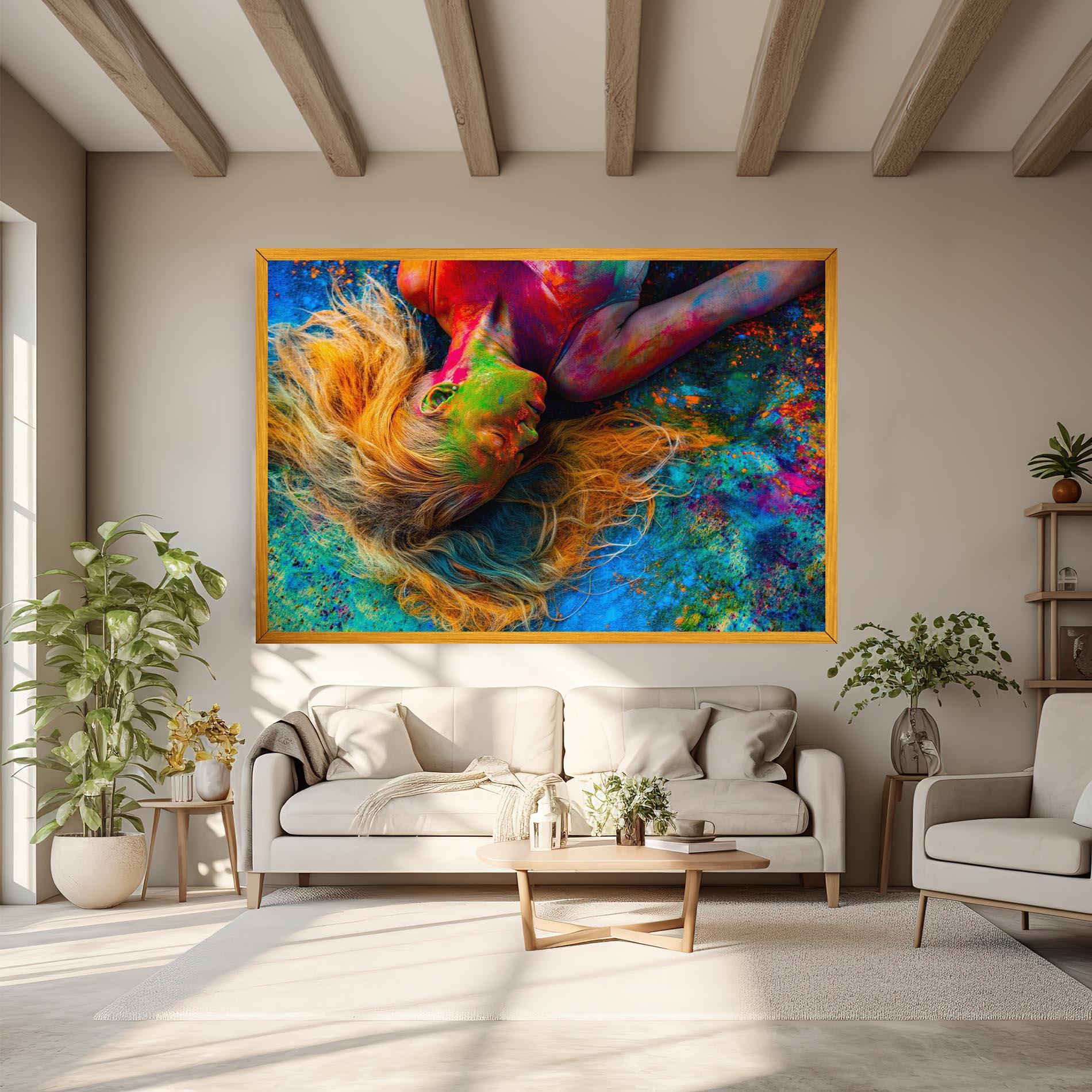 Leinwandbild Powder Holi Woman mockup 6