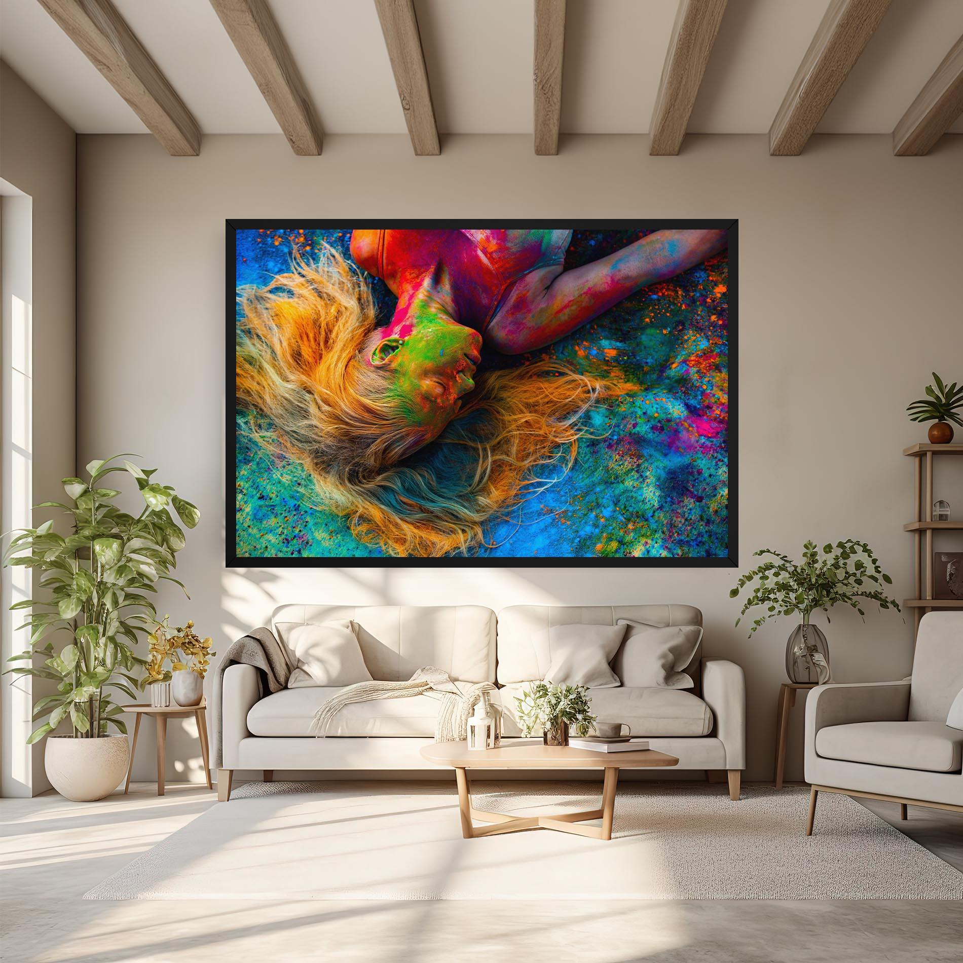 Leinwandbild Powder Holi Woman mockup 6