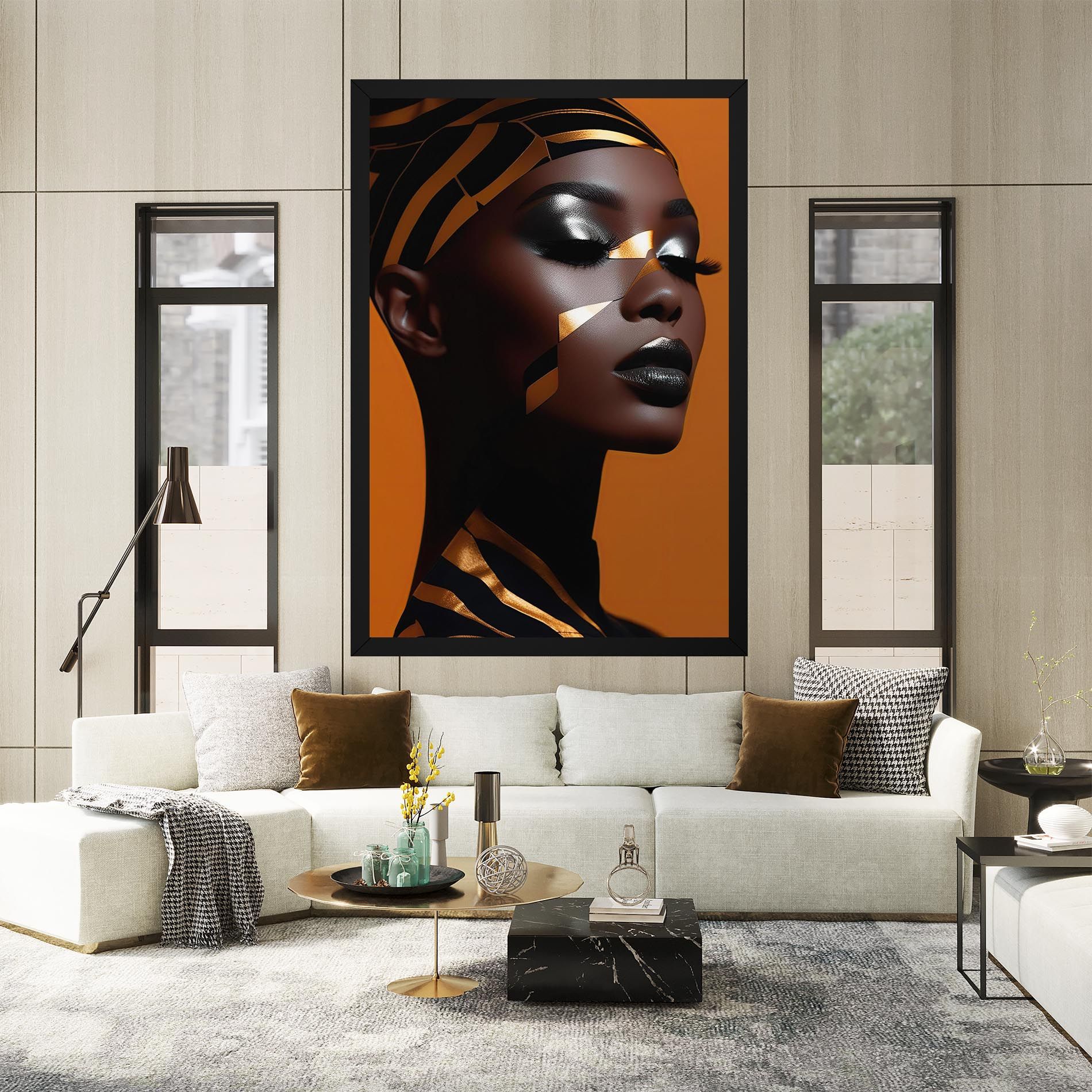 African Woman On Orange mockup 2