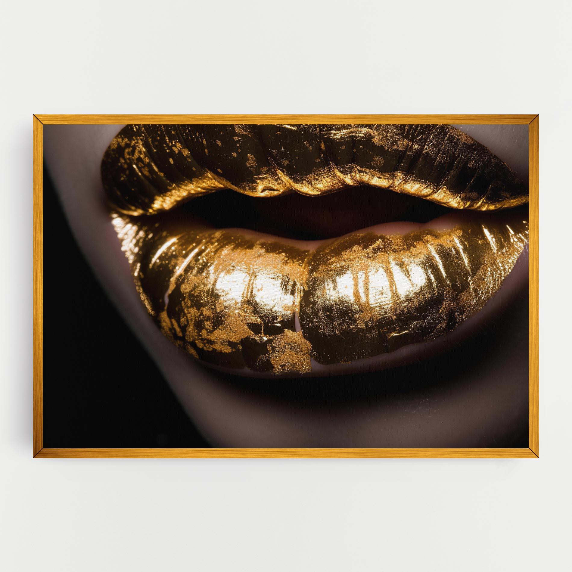 Leinwandbild Big Gold Lips mockup 0