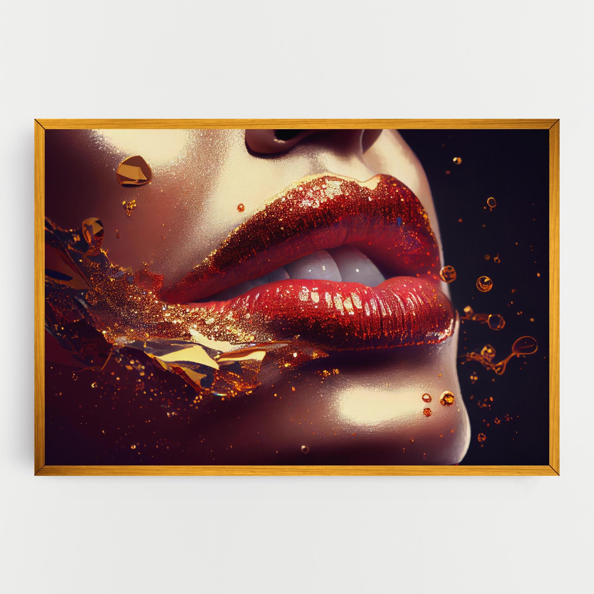 Leinwandbild Gold Glitter Lips mockup 0