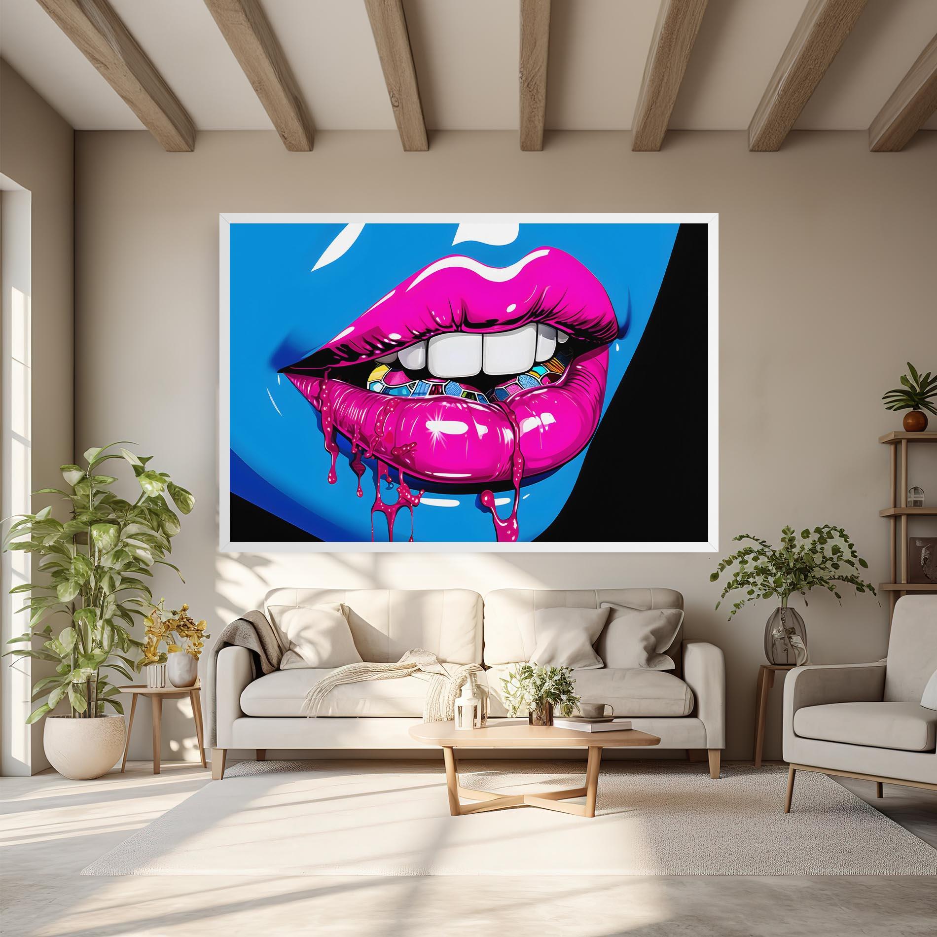 Leinwandbild Blue Pink Lips Art mockup 6