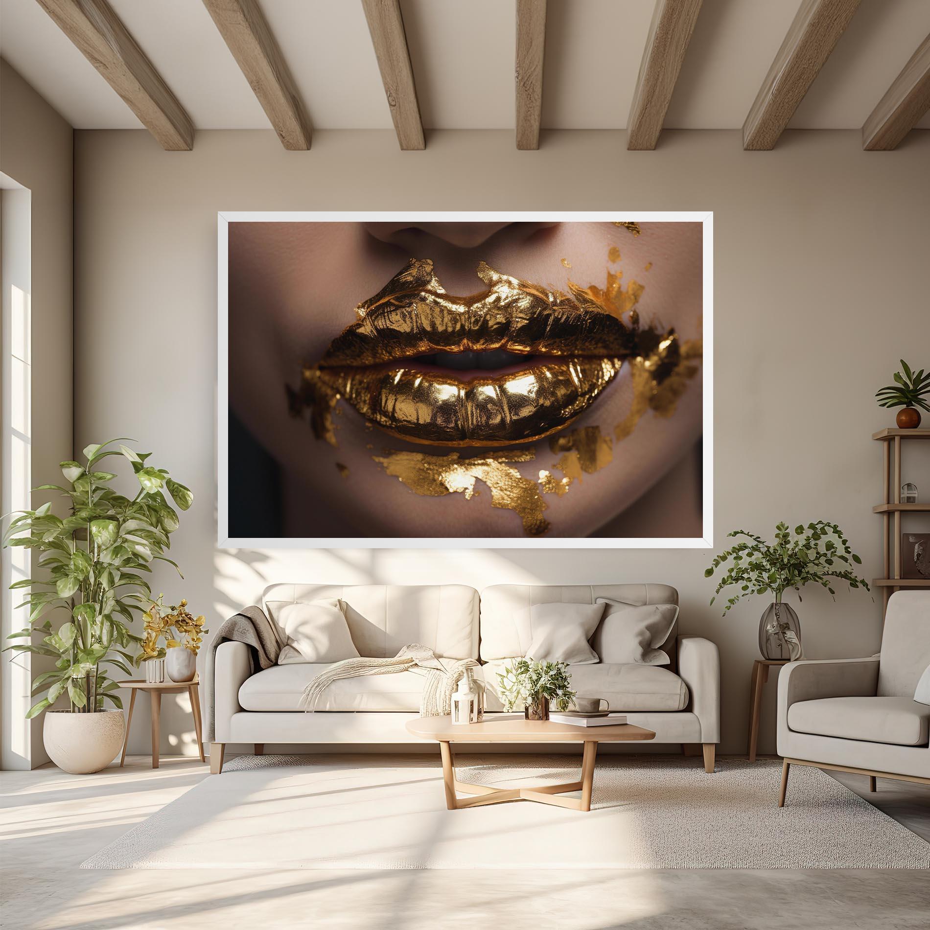 Leinwandbild Close Gold Lips mockup 6