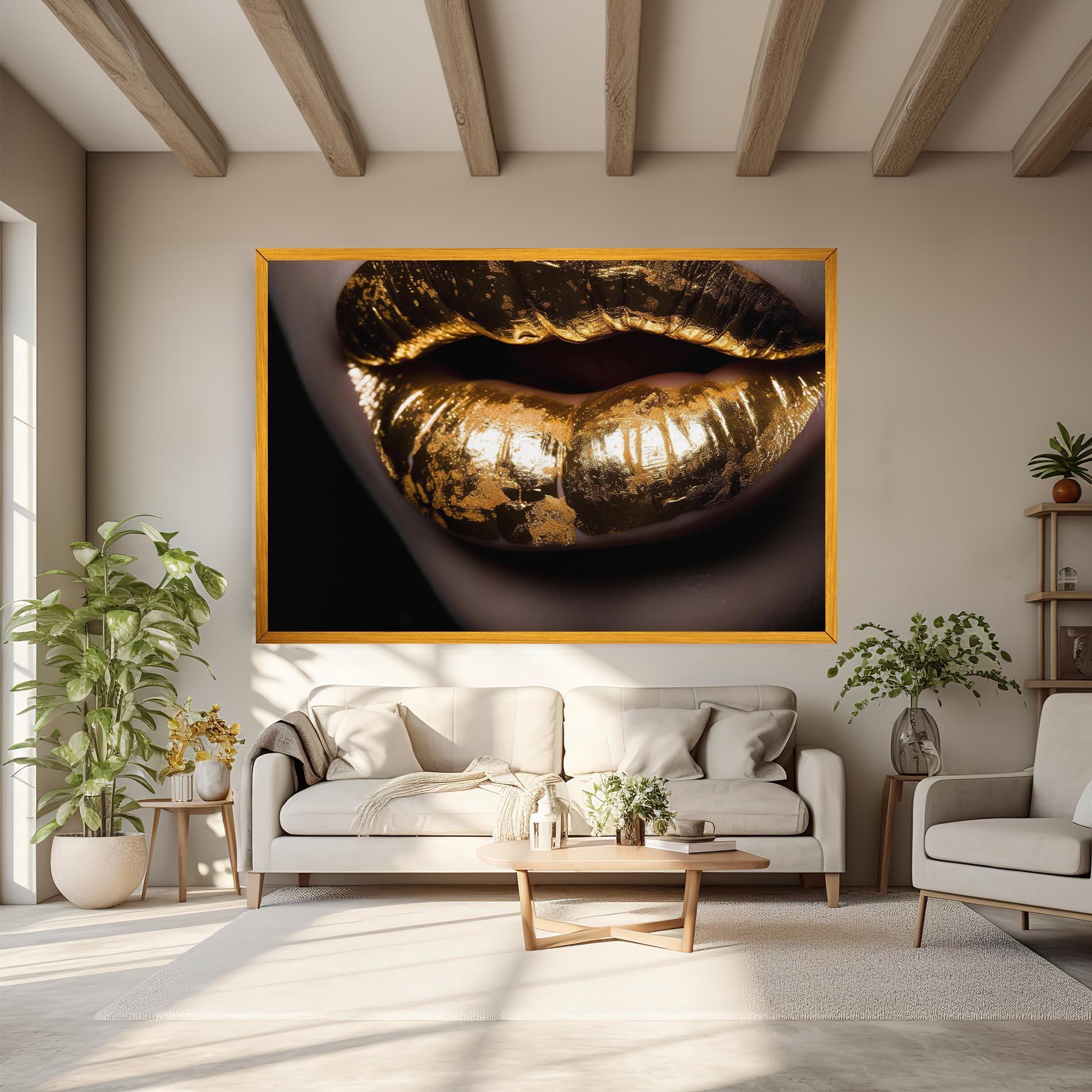 Leinwandbild Big Gold Lips mockup 6