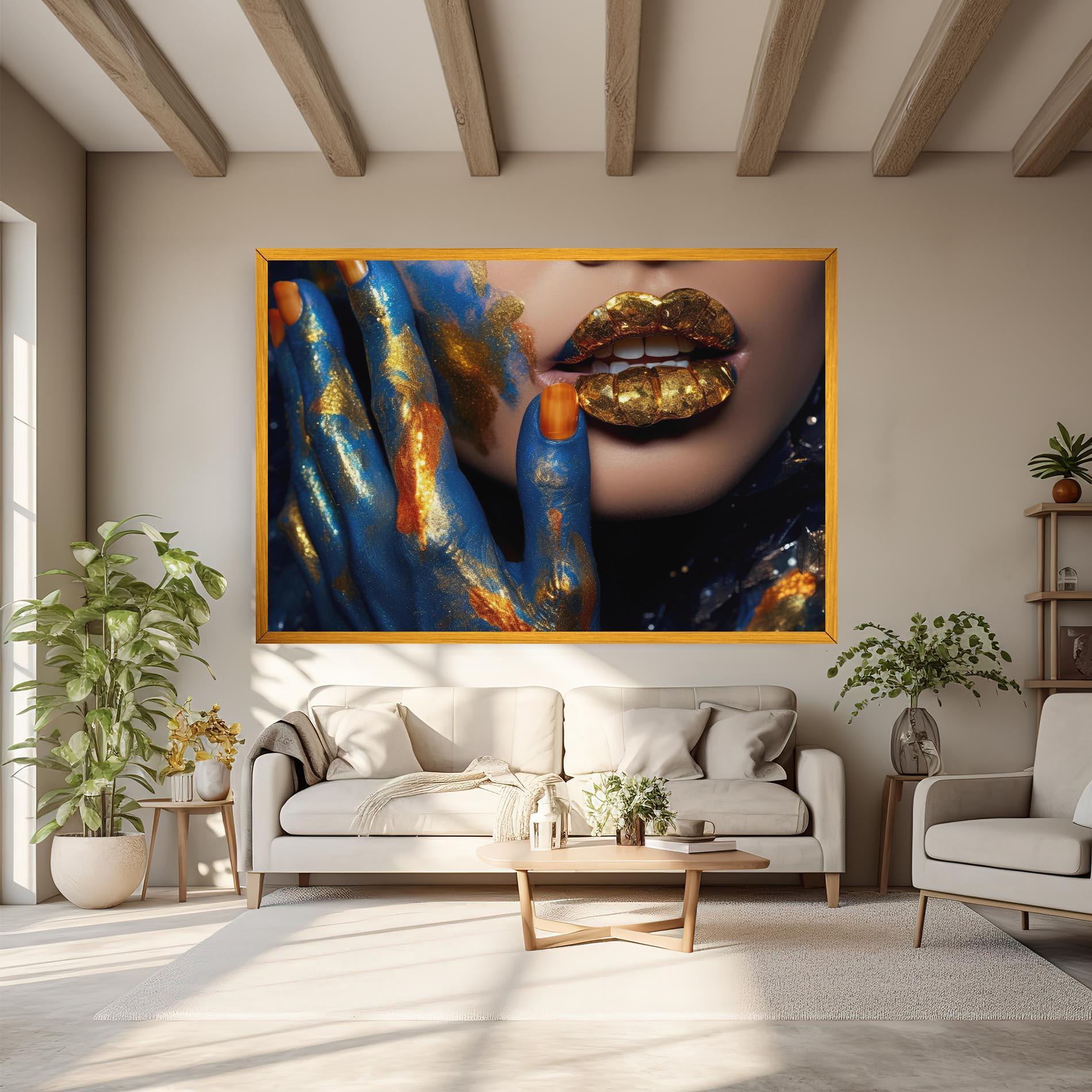 Leinwandbild Blue Hand Lips mockup 6