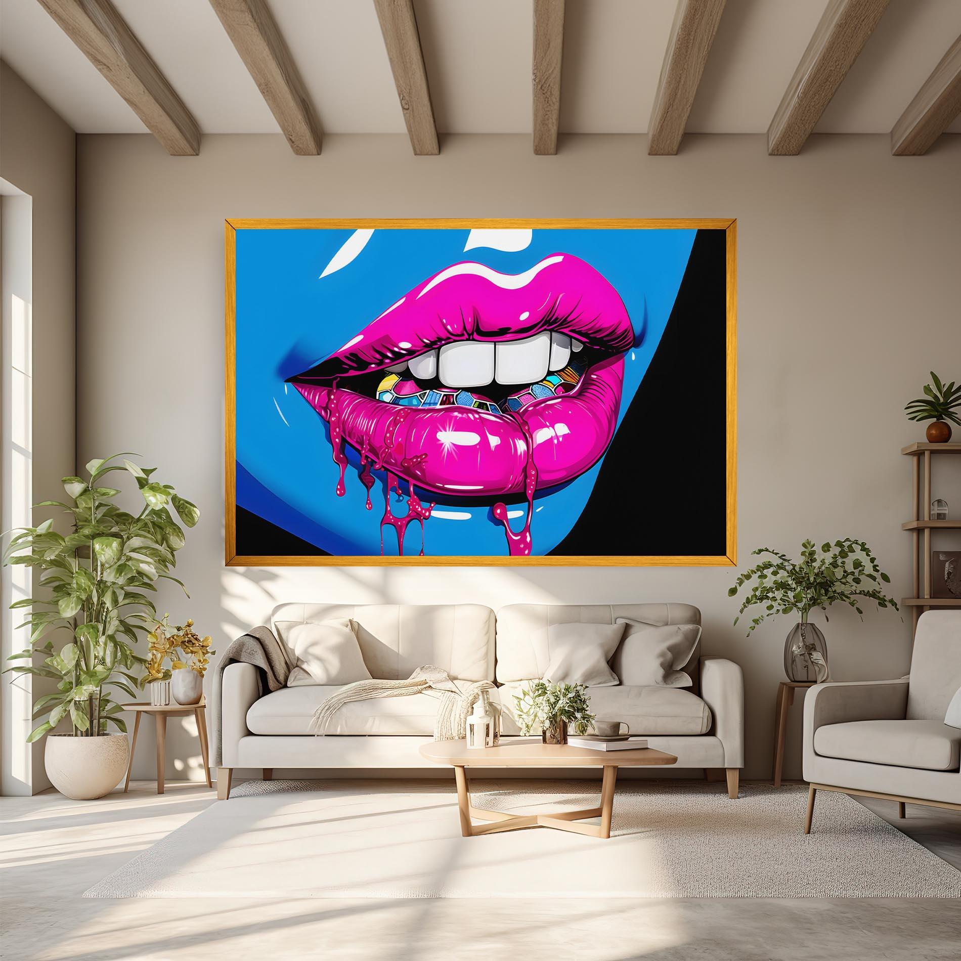 Leinwandbild Blue Pink Lips Art mockup 6