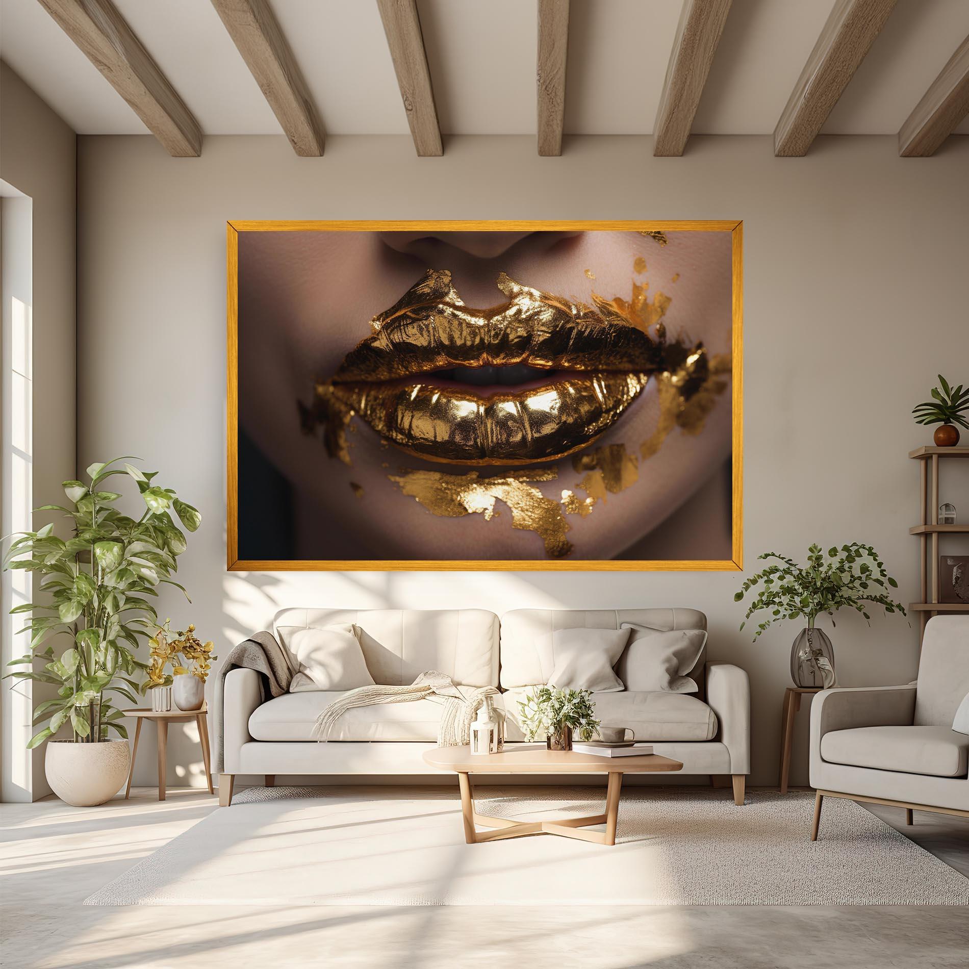 Leinwandbild Close Gold Lips mockup 6