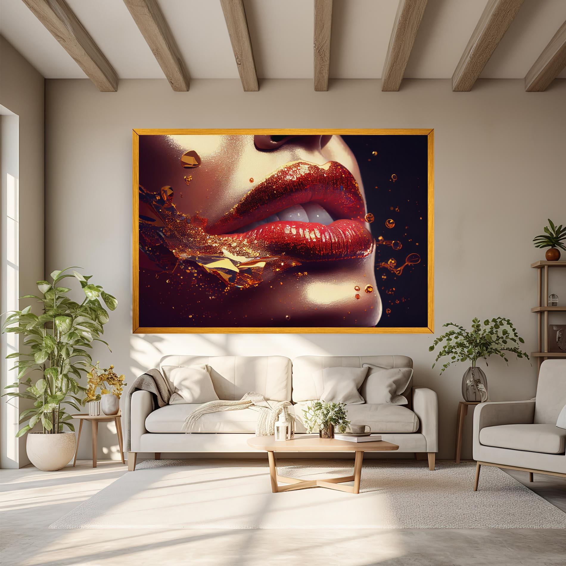 Leinwandbild Gold Glitter Lips mockup 6