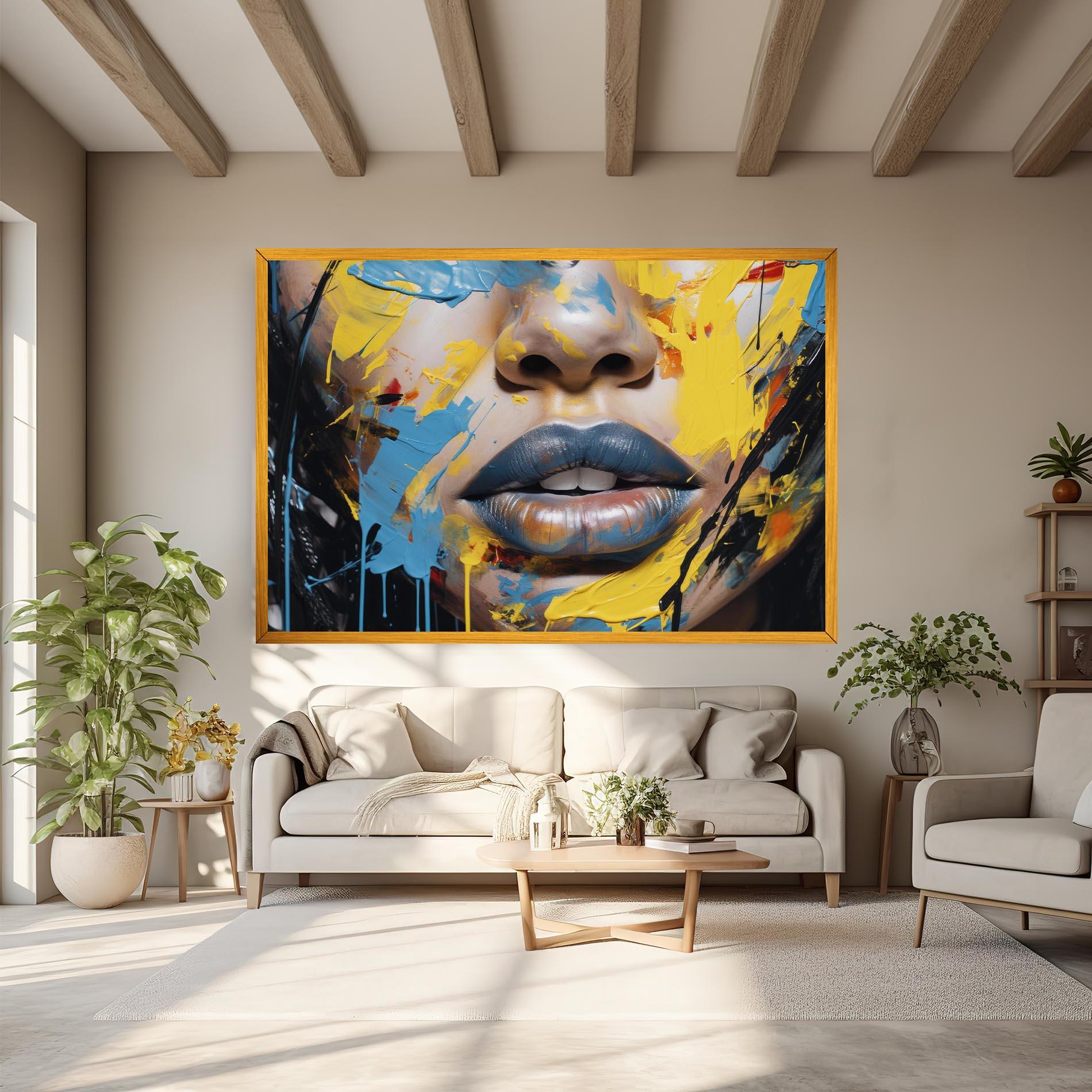 Leinwandbild Yellow Blue Lips Art mockup 6