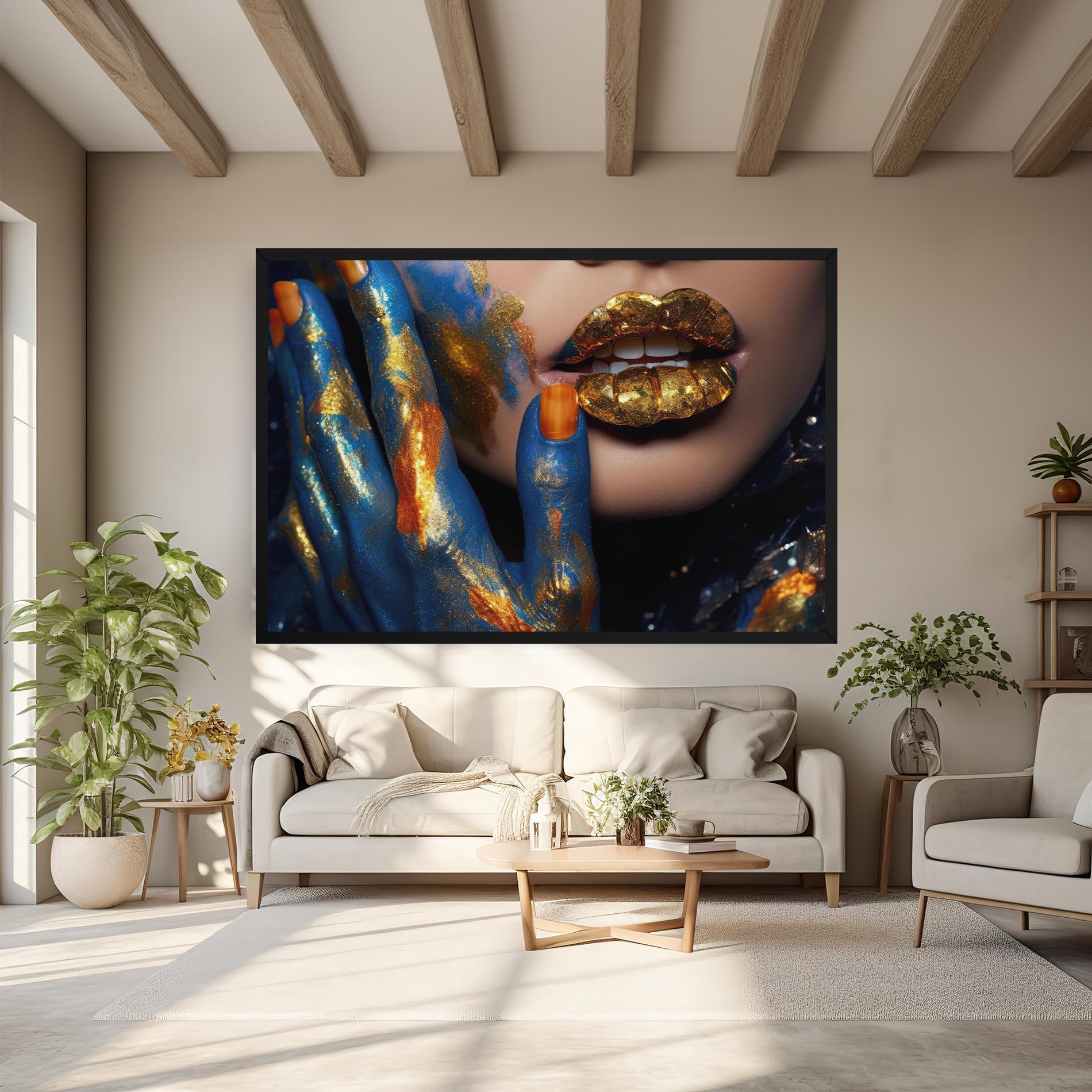 Leinwandbild Blue Hand Lips mockup 6