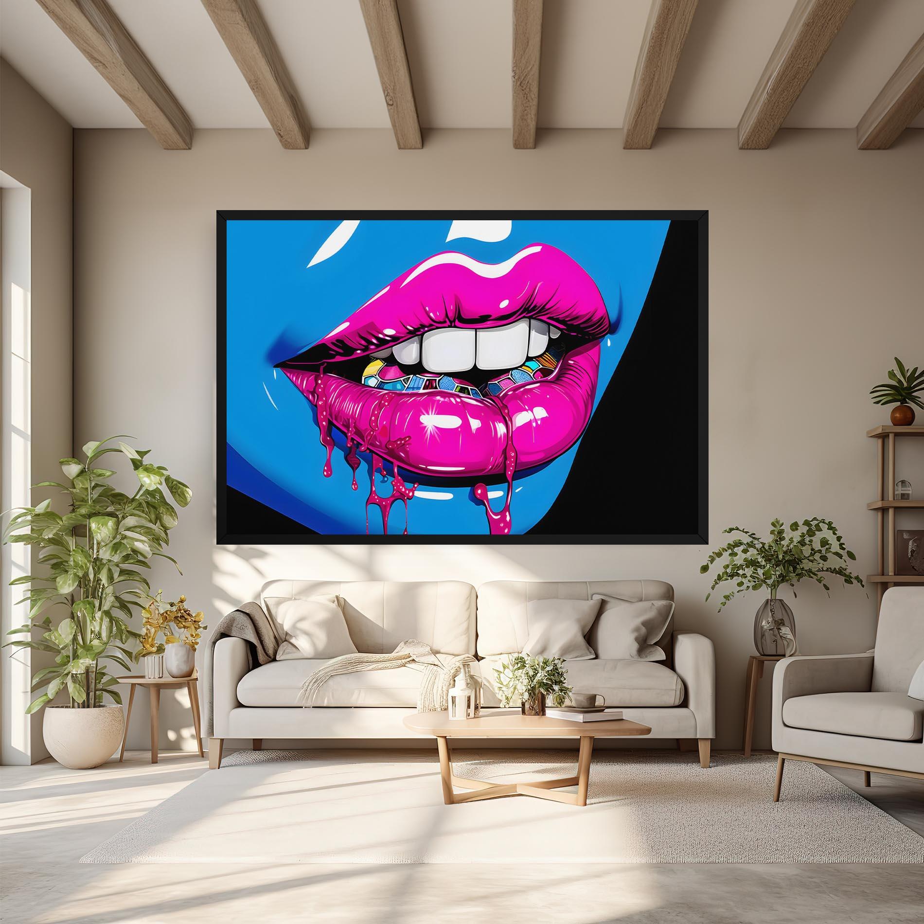 Leinwandbild Blue Pink Lips Art mockup 6