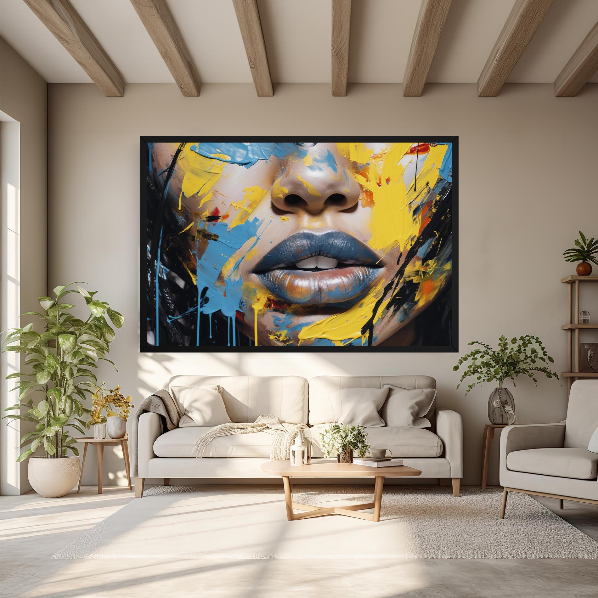 Leinwandbild Yellow Blue Lips Art mockup 6