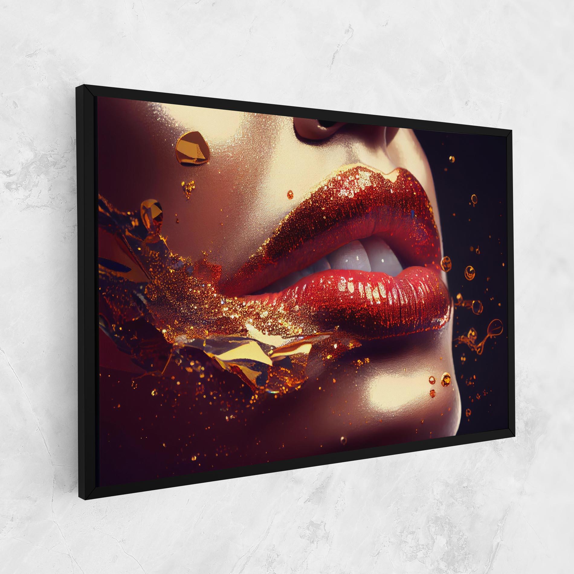 Leinwandbild Gold Glitter Lips mockup 1