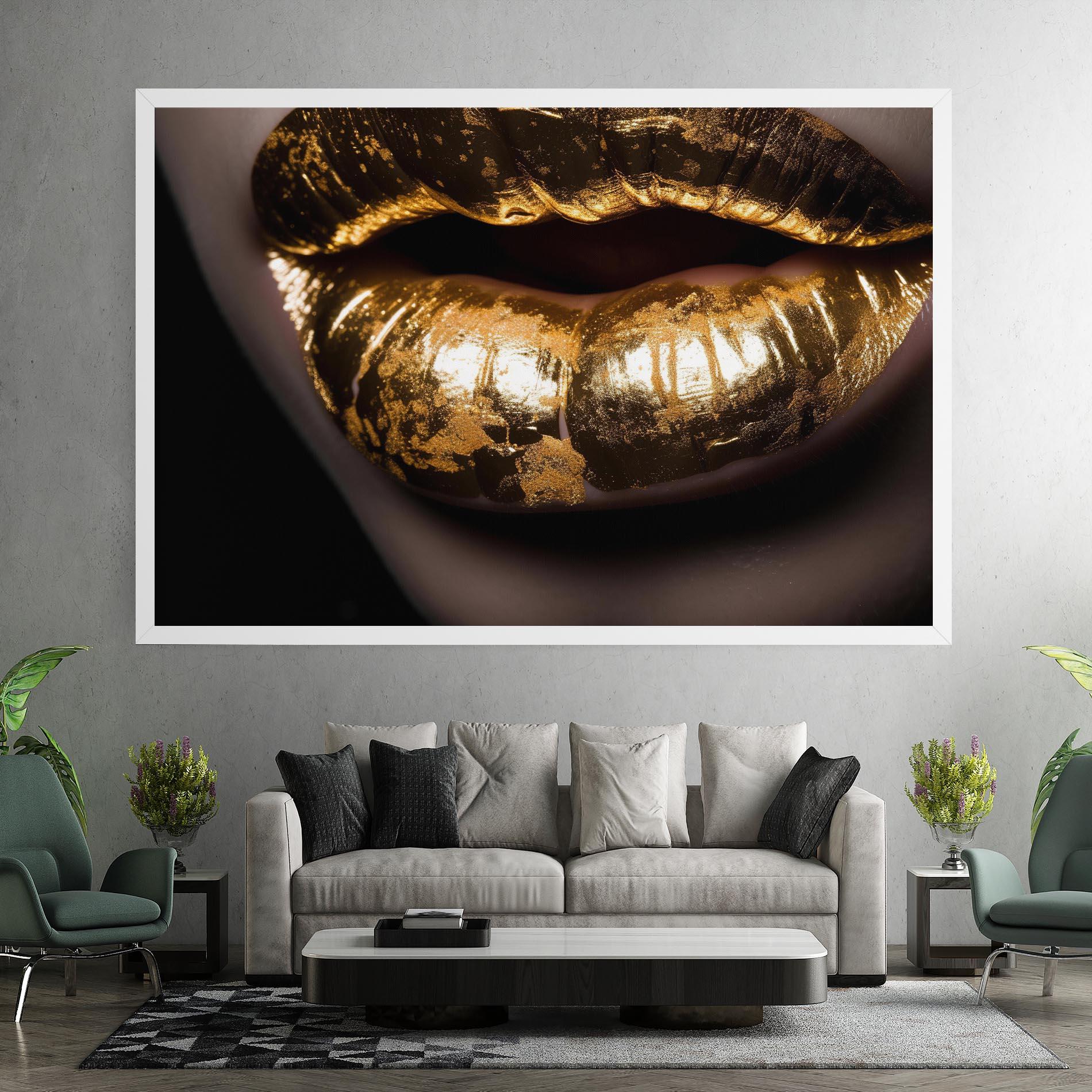 Leinwandbild Big Gold Lips mockup 7