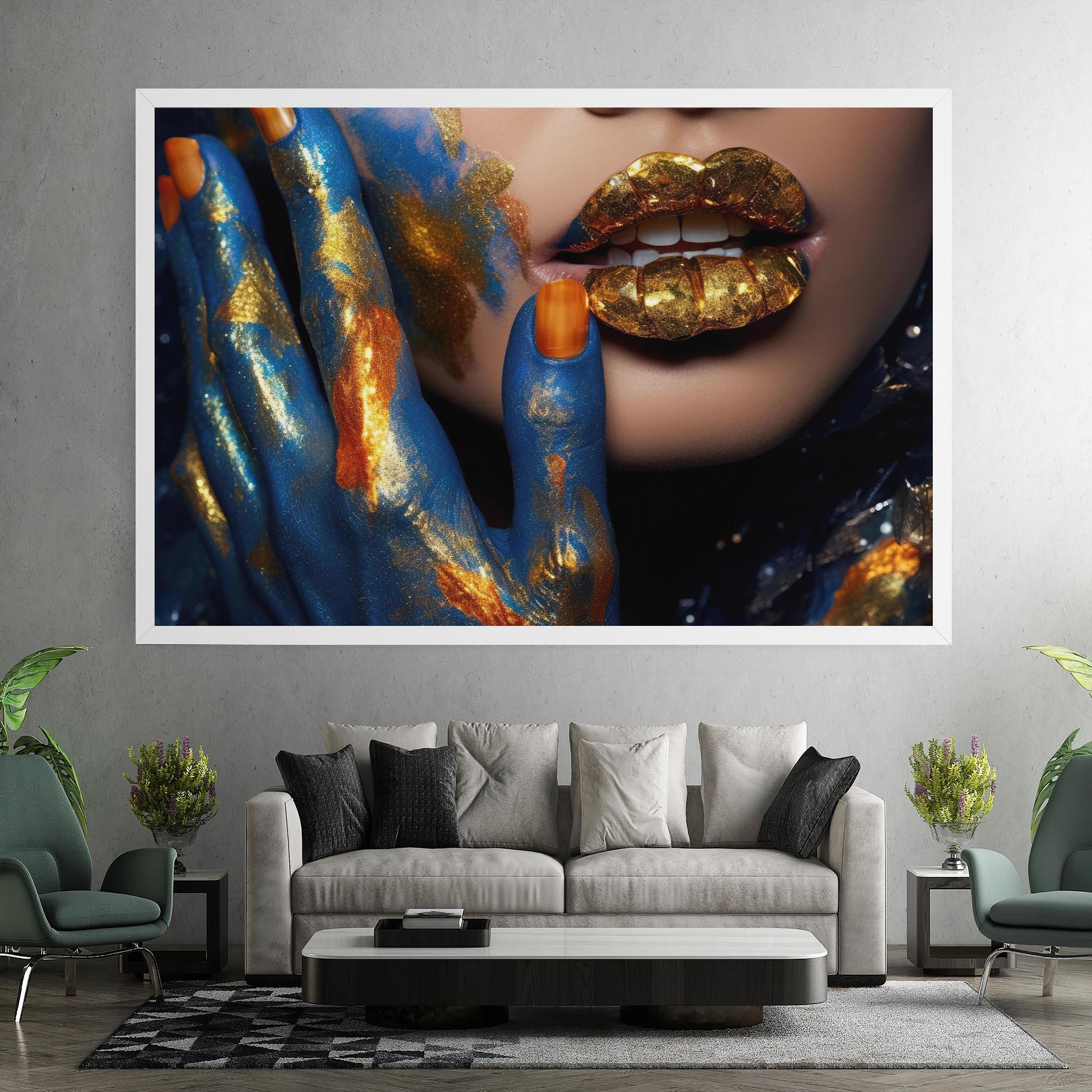 Leinwandbild Blue Hand Lips mockup 7