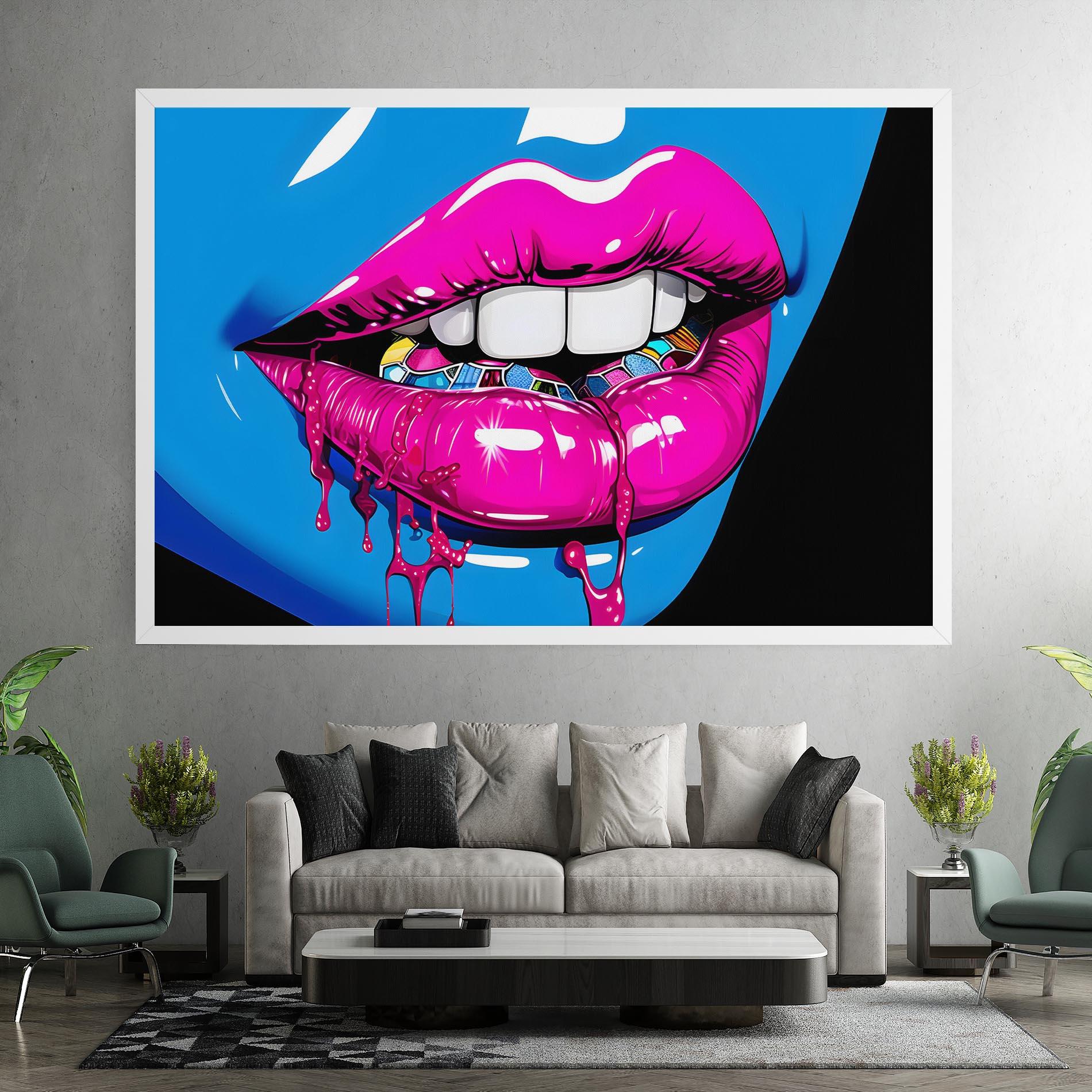 Leinwandbild Blue Pink Lips Art mockup 7