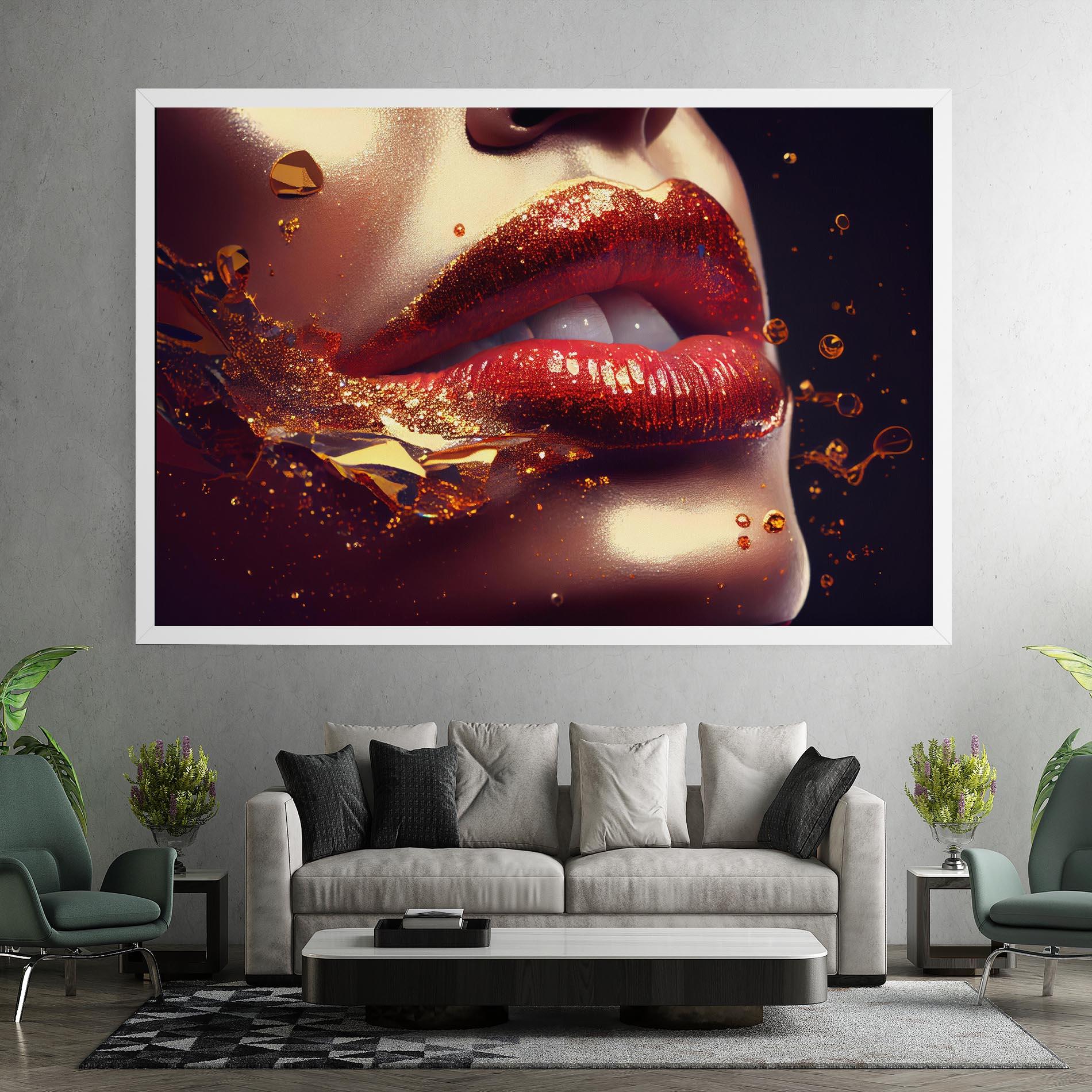 Leinwandbild Gold Glitter Lips mockup 7
