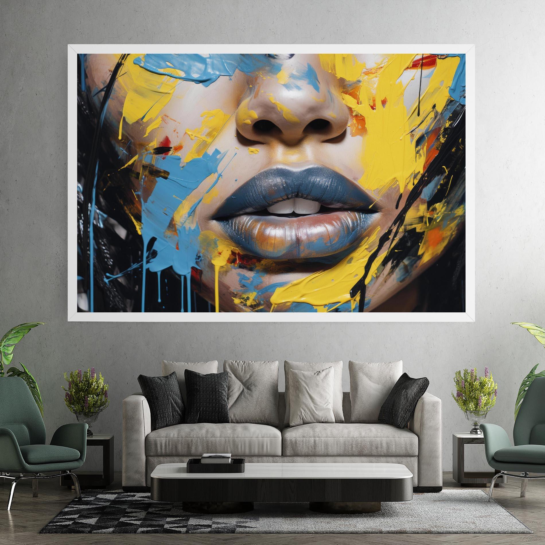 Leinwandbild Yellow Blue Lips Art mockup 7