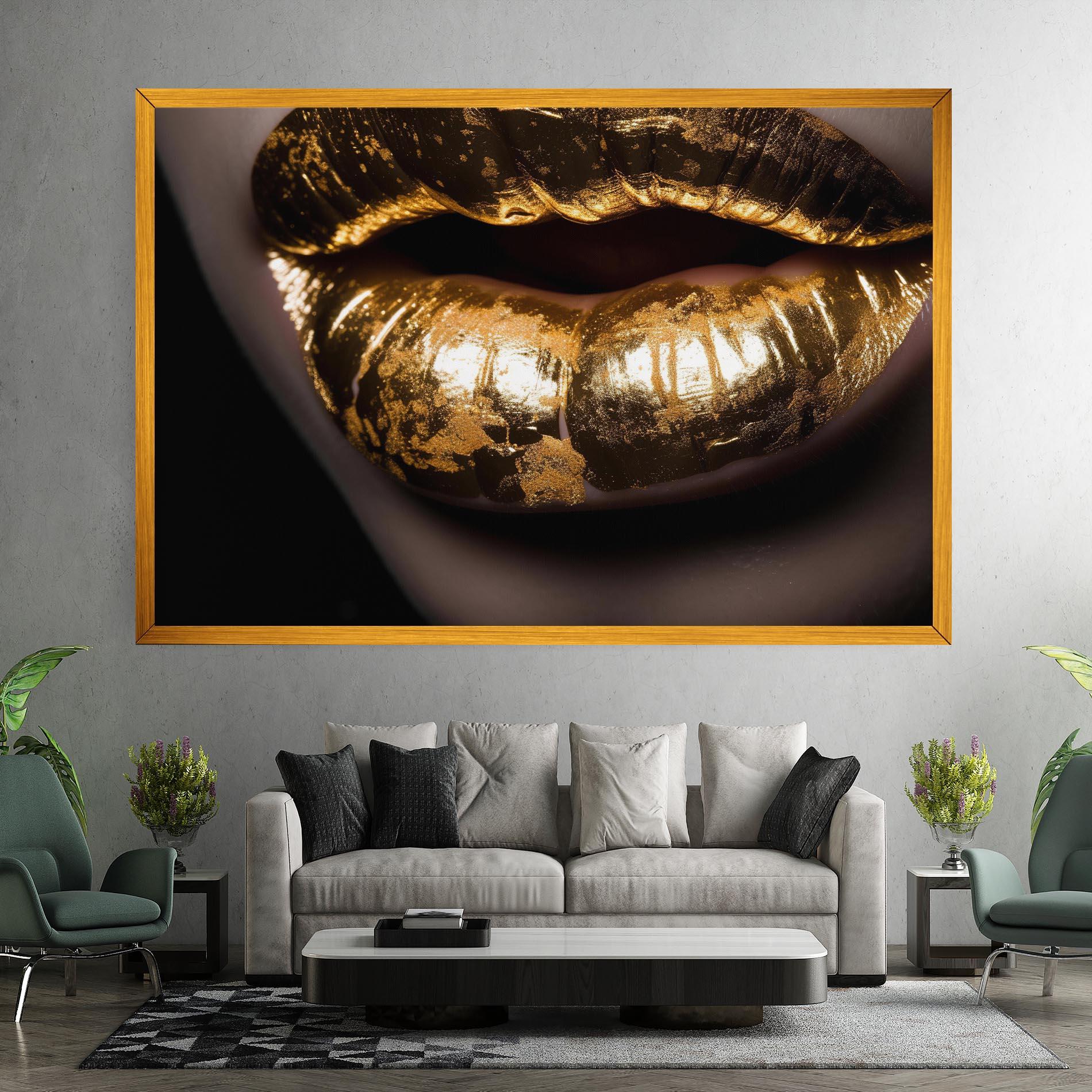 Leinwandbild Big Gold Lips mockup 7