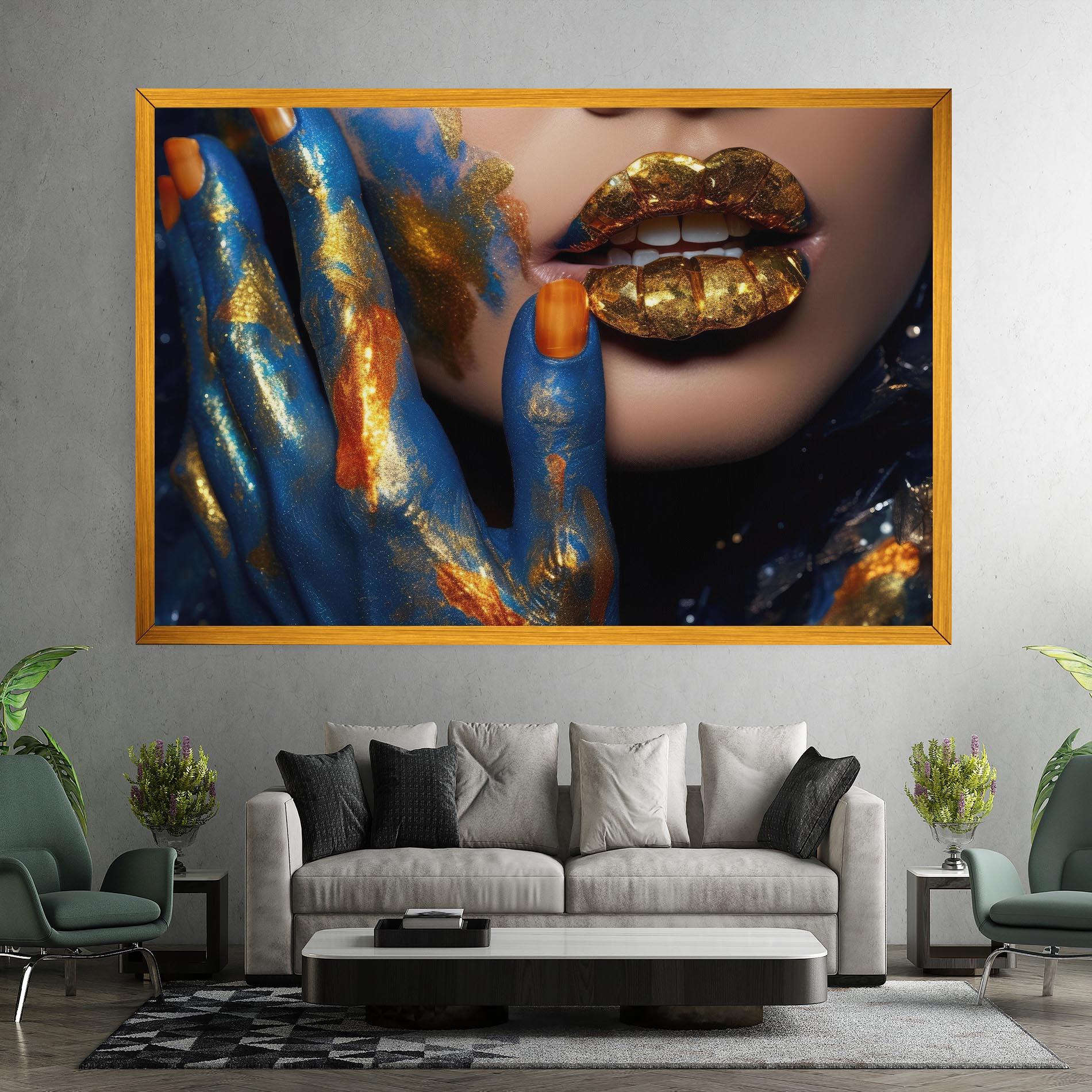 Leinwandbild Blue Hand Lips mockup 7