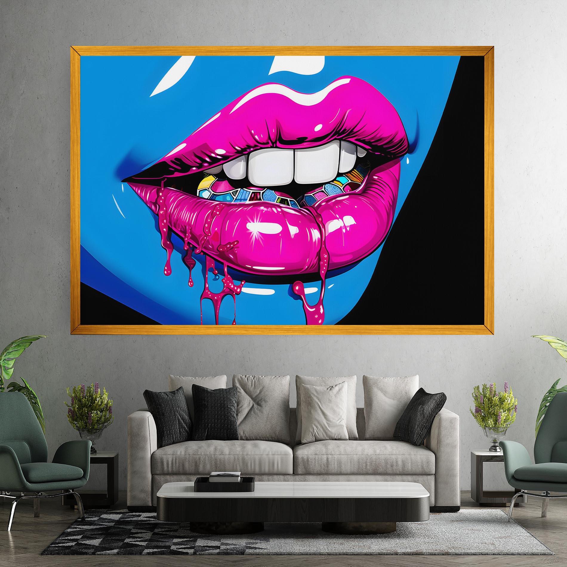 Leinwandbild Blue Pink Lips Art mockup 7
