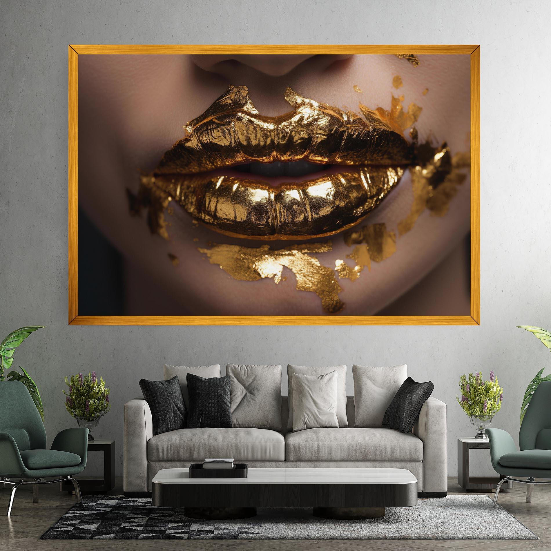Leinwandbild Close Gold Lips mockup 7
