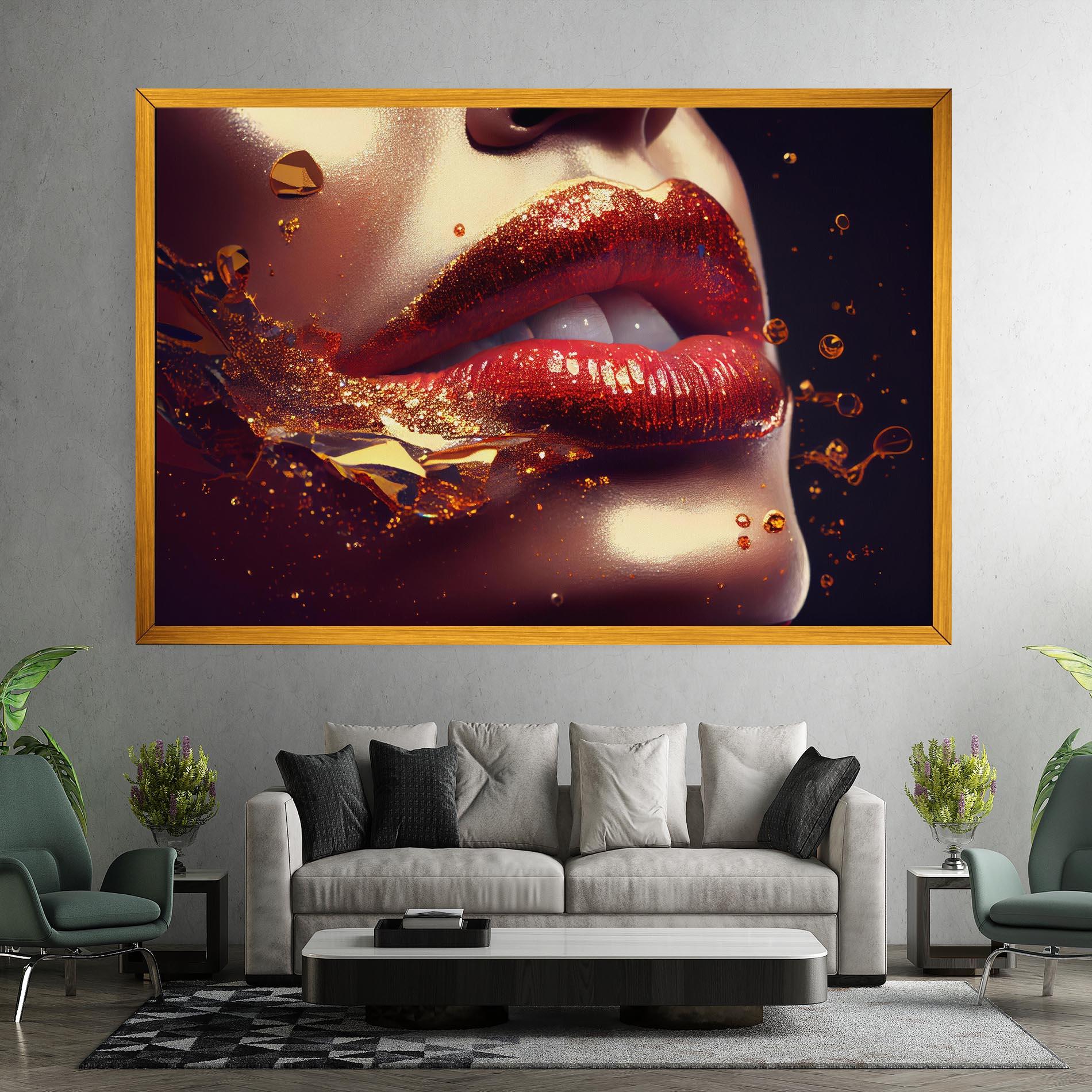 Leinwandbild Gold Glitter Lips mockup 7