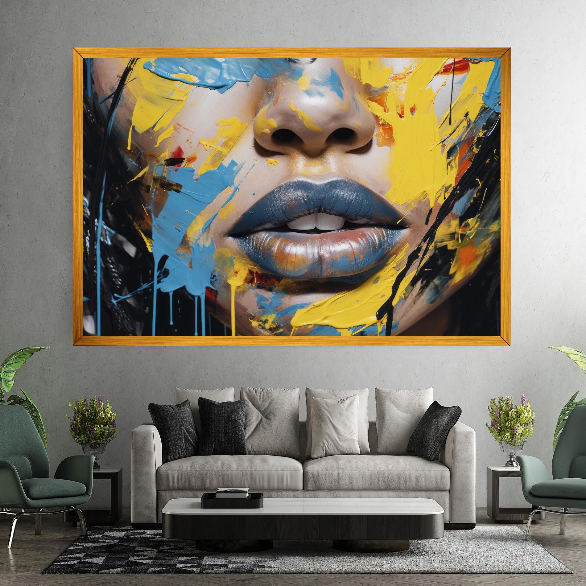 Leinwandbild Yellow Blue Lips Art mockup 7