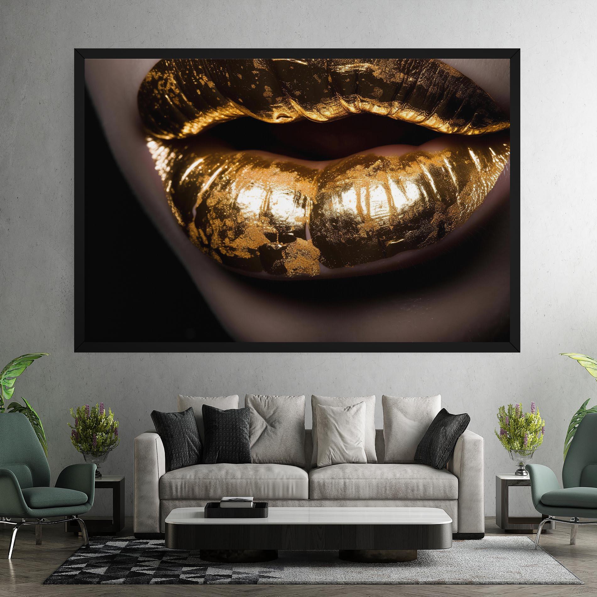 Leinwandbild Big Gold Lips mockup 7