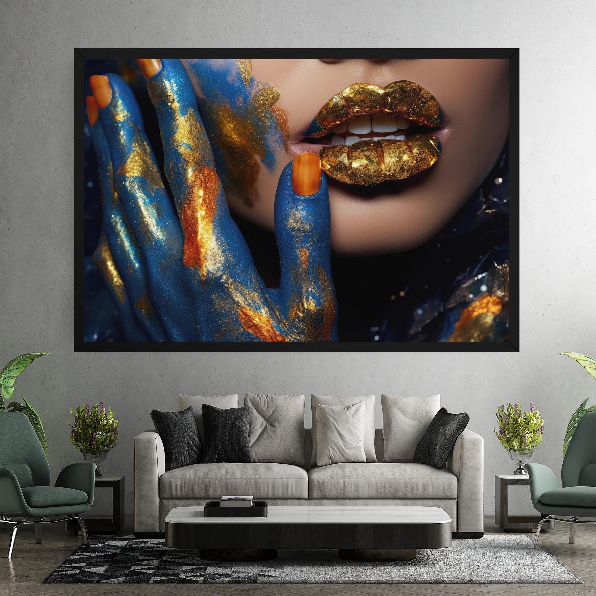 Leinwandbild Blue Hand Lips mockup 7