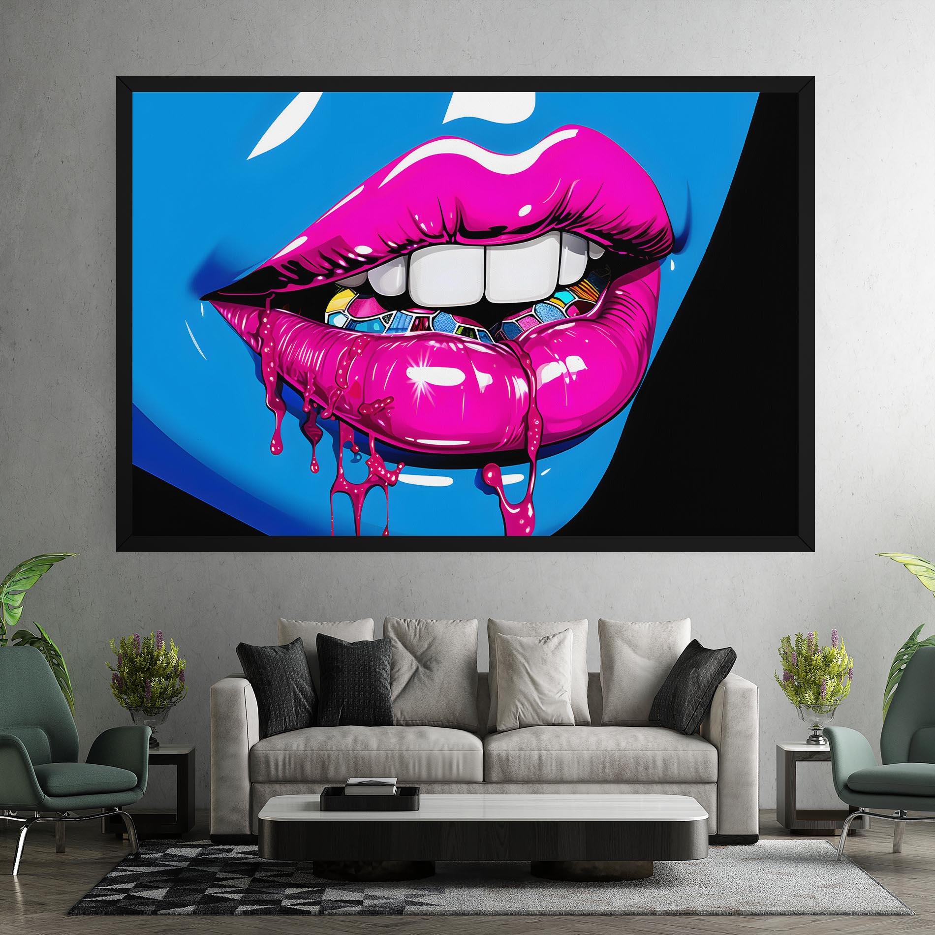 Leinwandbild Blue Pink Lips Art mockup 7
