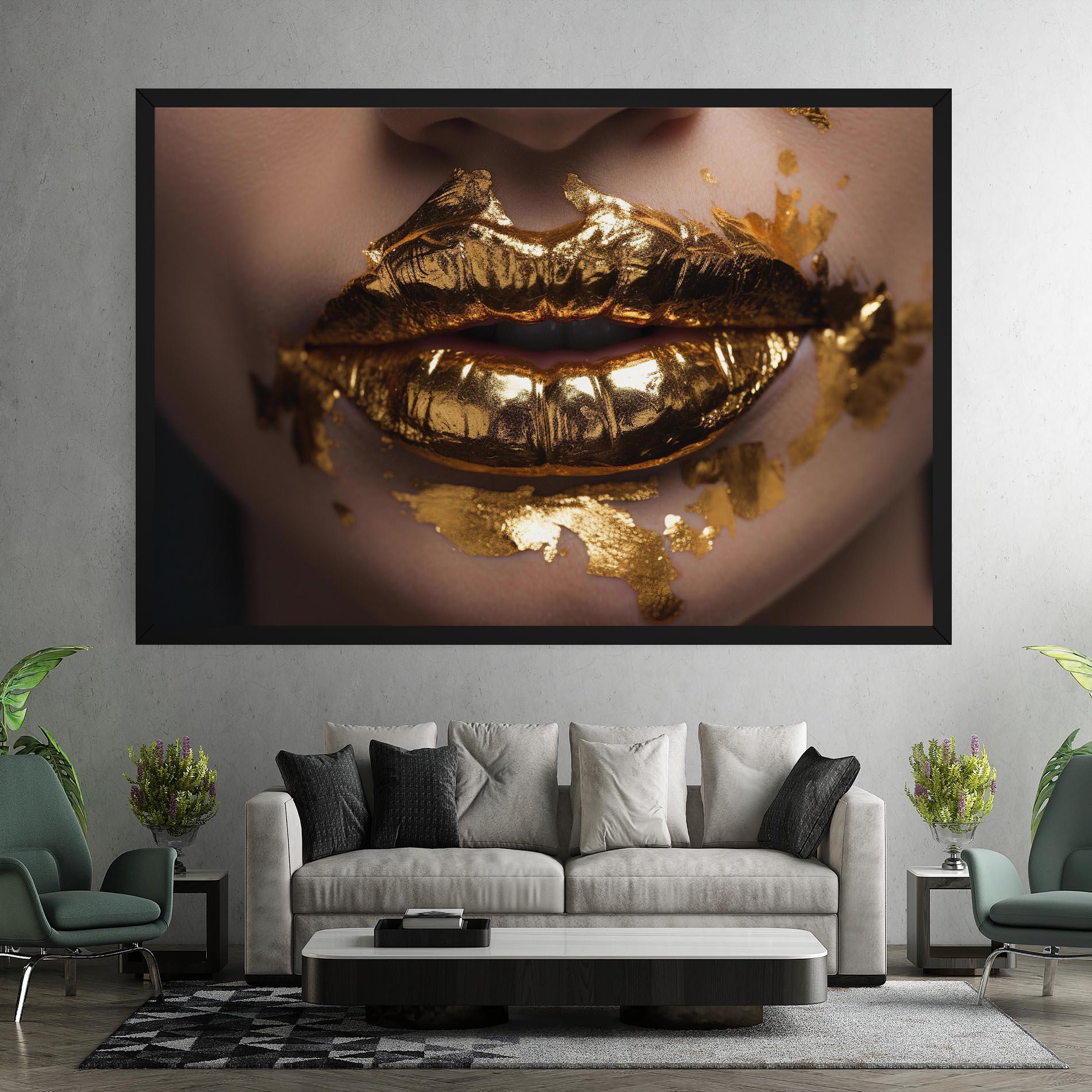 Leinwandbild Close Gold Lips mockup 7