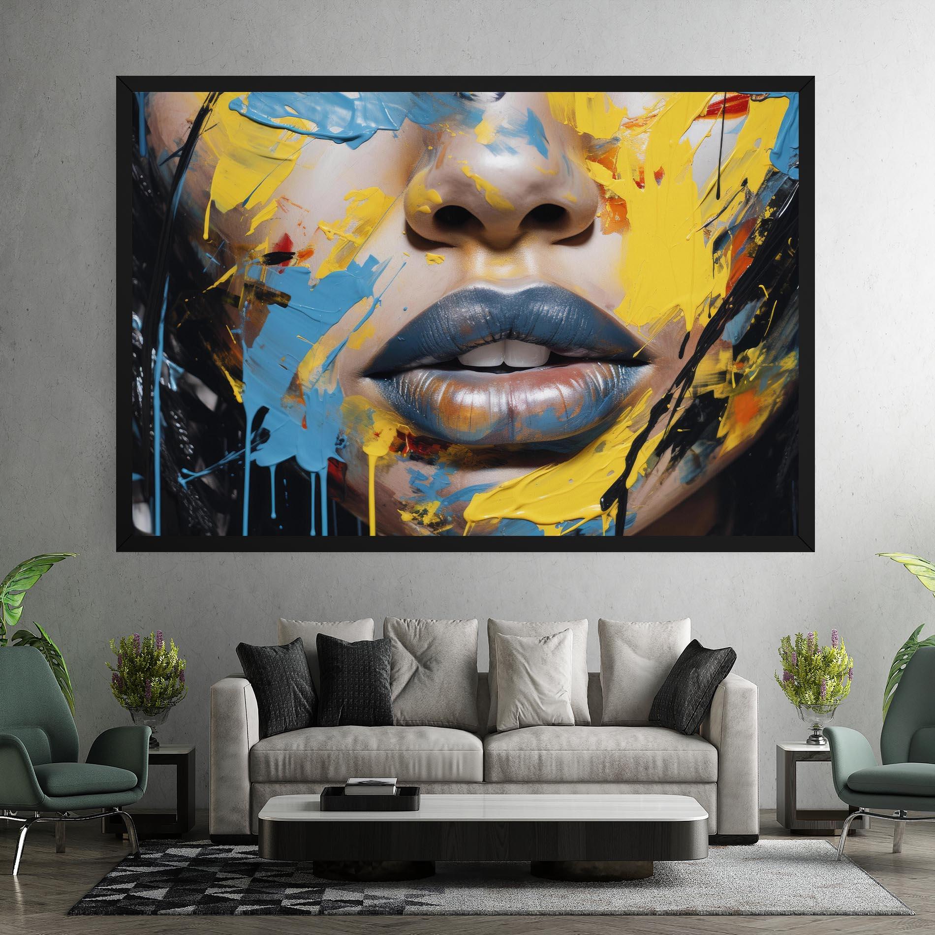 Leinwandbild Yellow Blue Lips Art mockup 7
