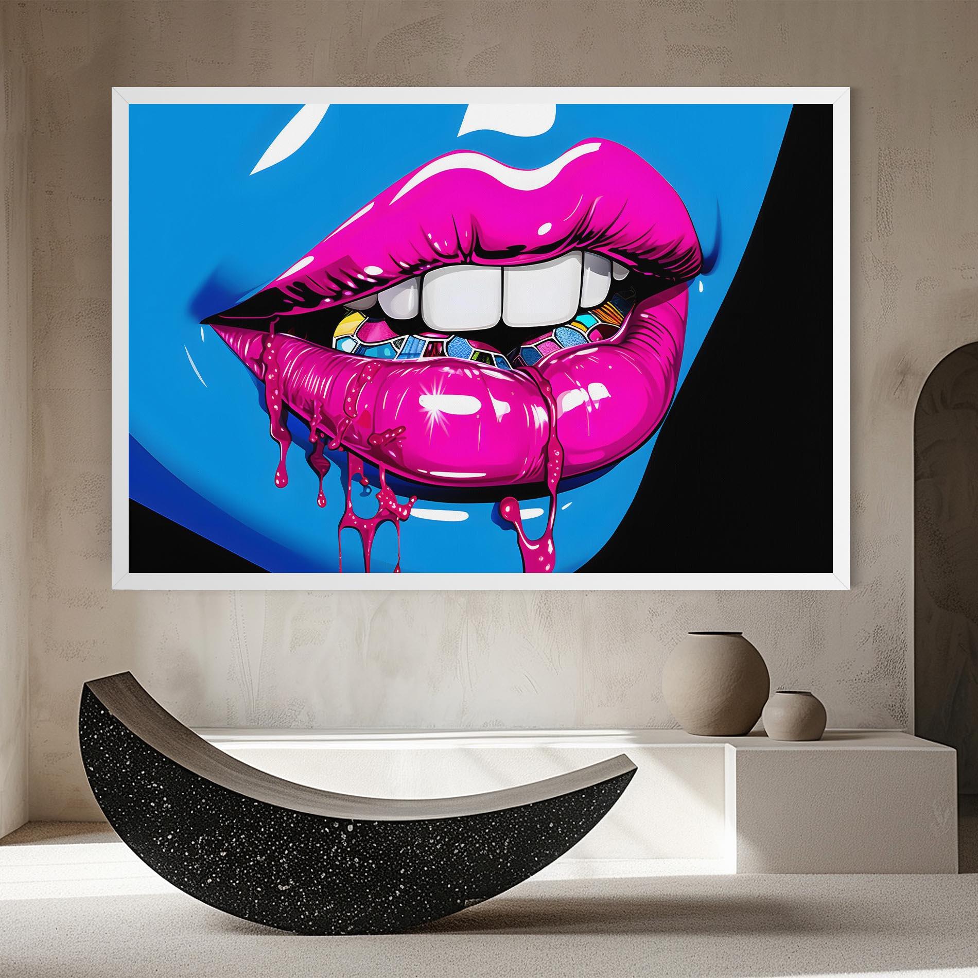 Leinwandbild Blue Pink Lips Art mockup 8