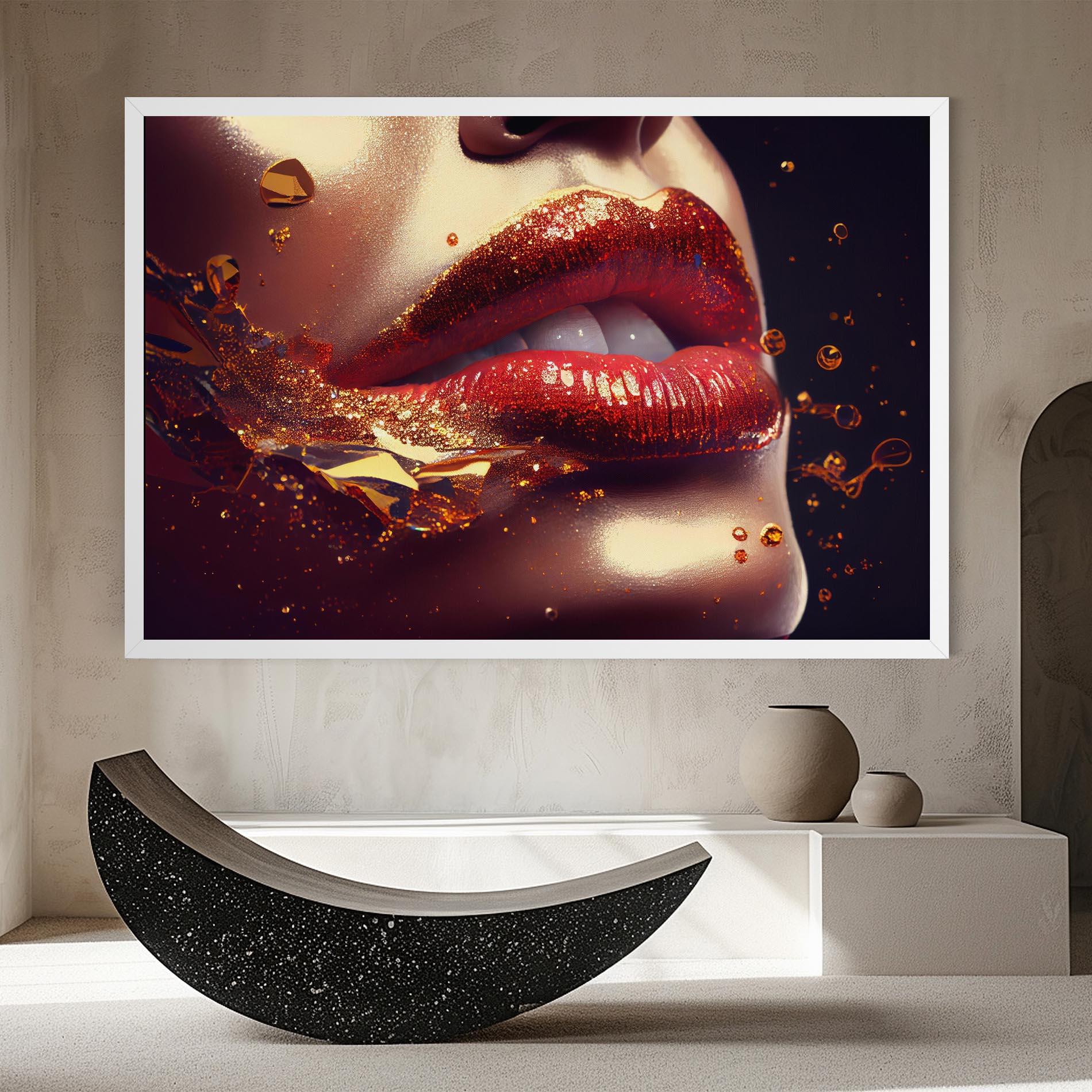 Leinwandbild Gold Glitter Lips mockup 8