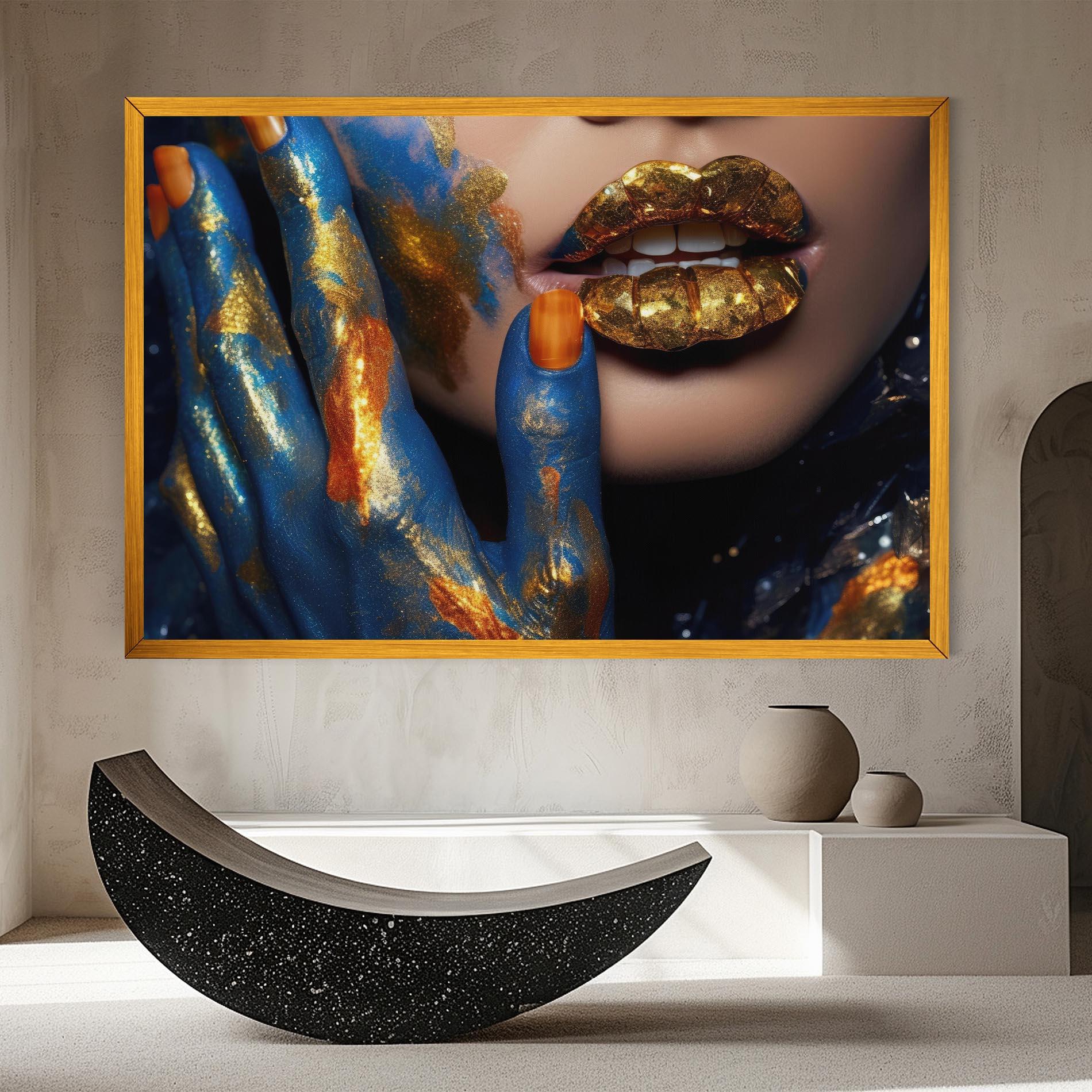 Leinwandbild Blue Hand Lips mockup 8