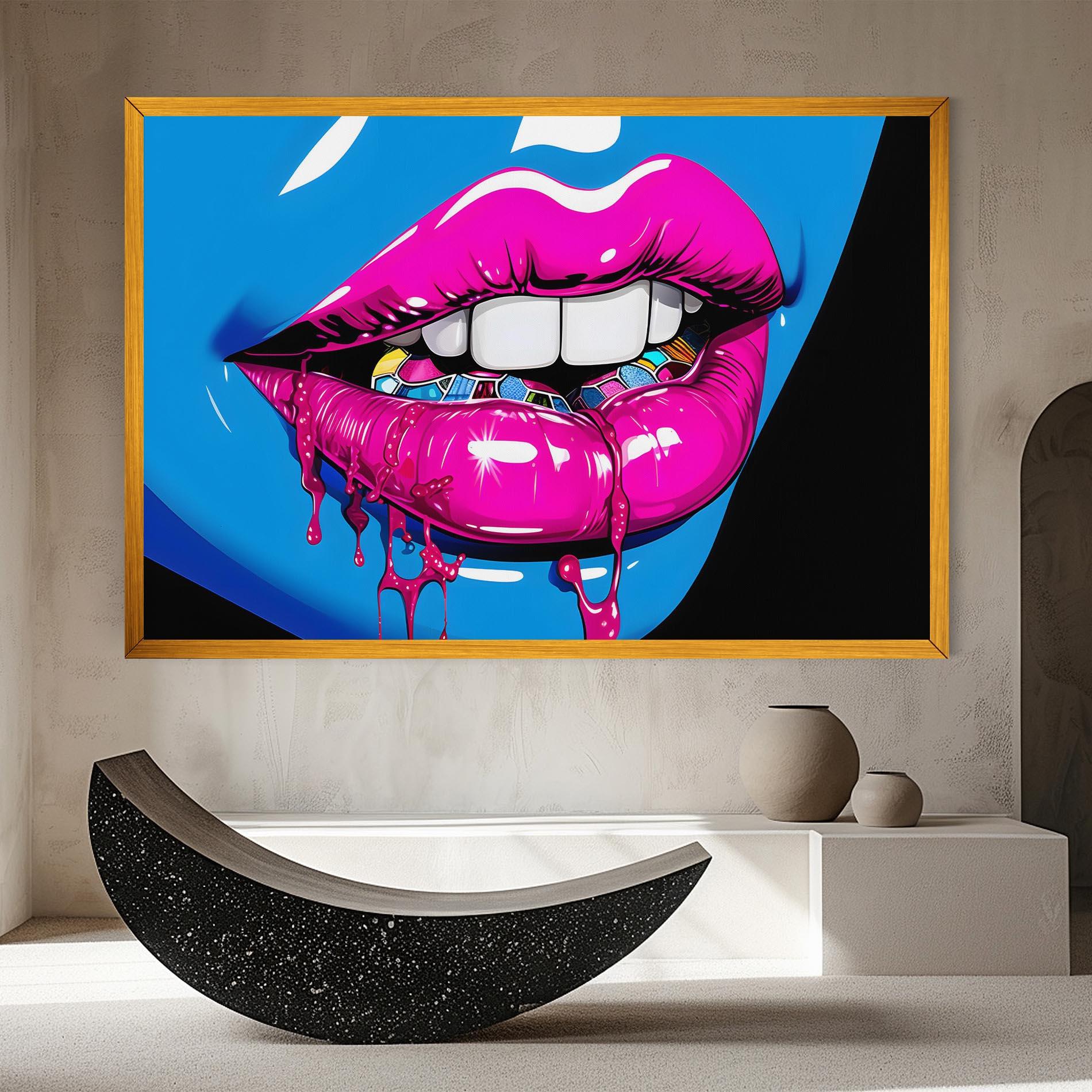 Leinwandbild Blue Pink Lips Art mockup 8